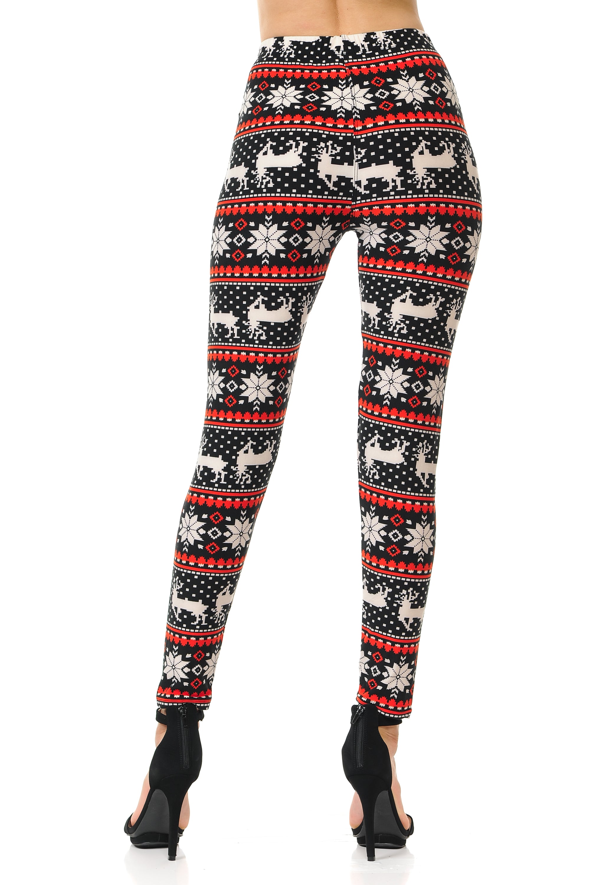 Buttery Soft Snowflakes and Reindeer Christmas Leggings (One Size Regular,Red)