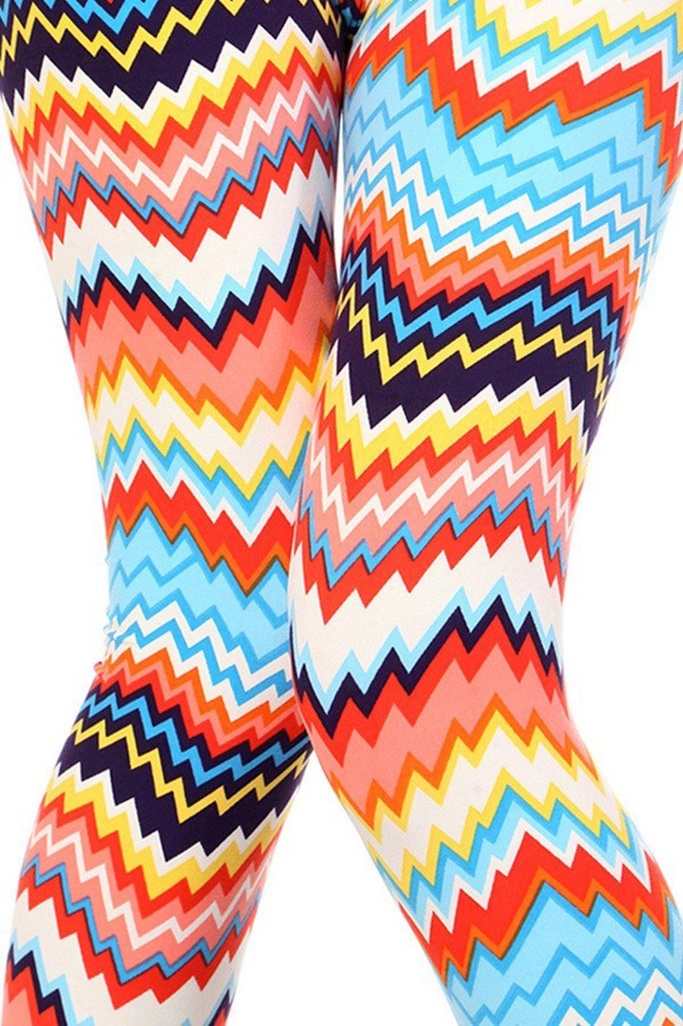 Buttery Soft Colorful Chevron Surprise Leggings (One Size Regular,Yellow)