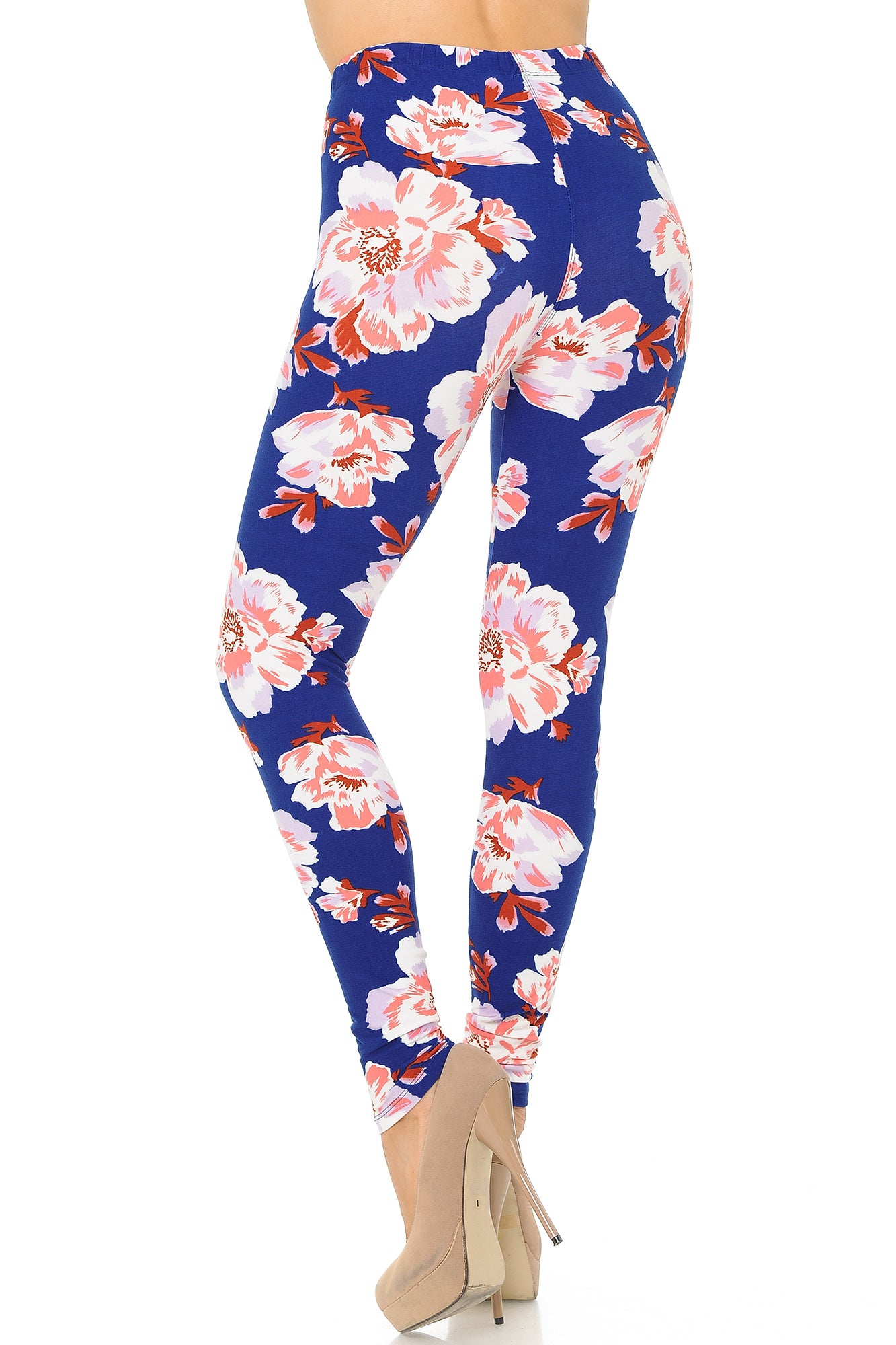 Buttery Soft Blooming Floral On Blue Leggings (One Size Regular,Blue)