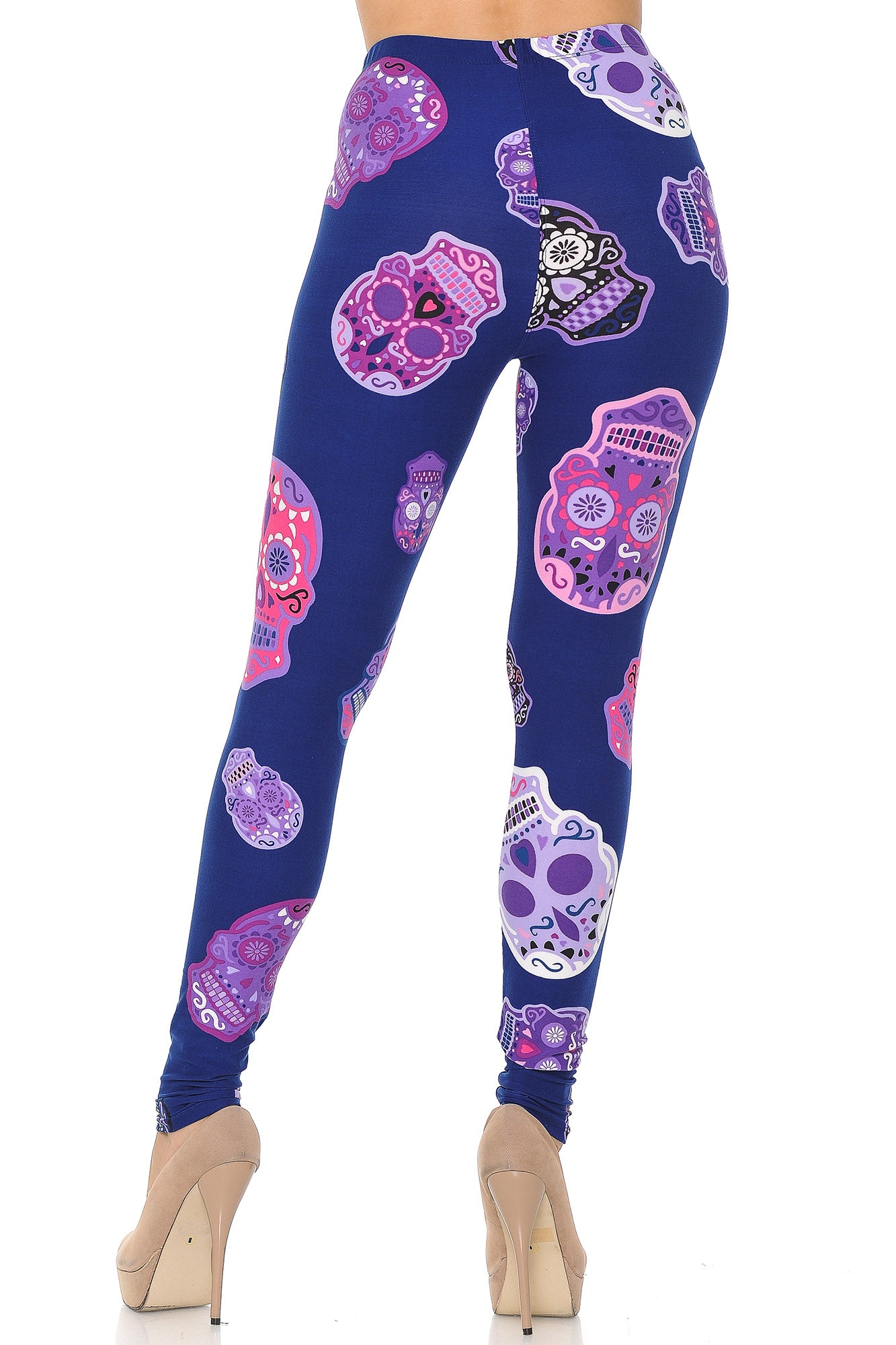Buttery Soft Violet Sugar Skulls Leggings (One Size Regular,Purple)