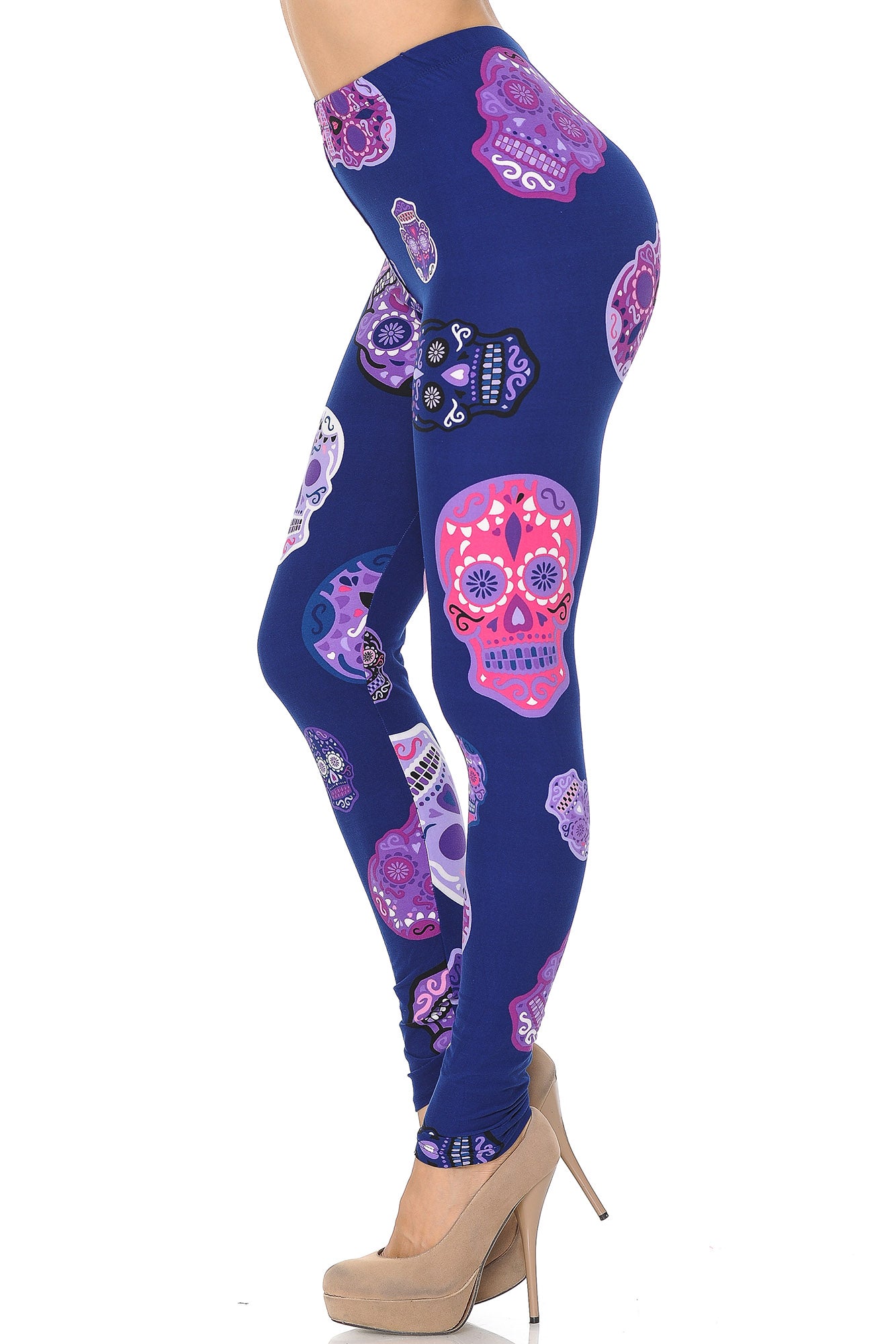 Buttery Soft Violet Sugar Skulls Leggings (One Size Regular,Purple)