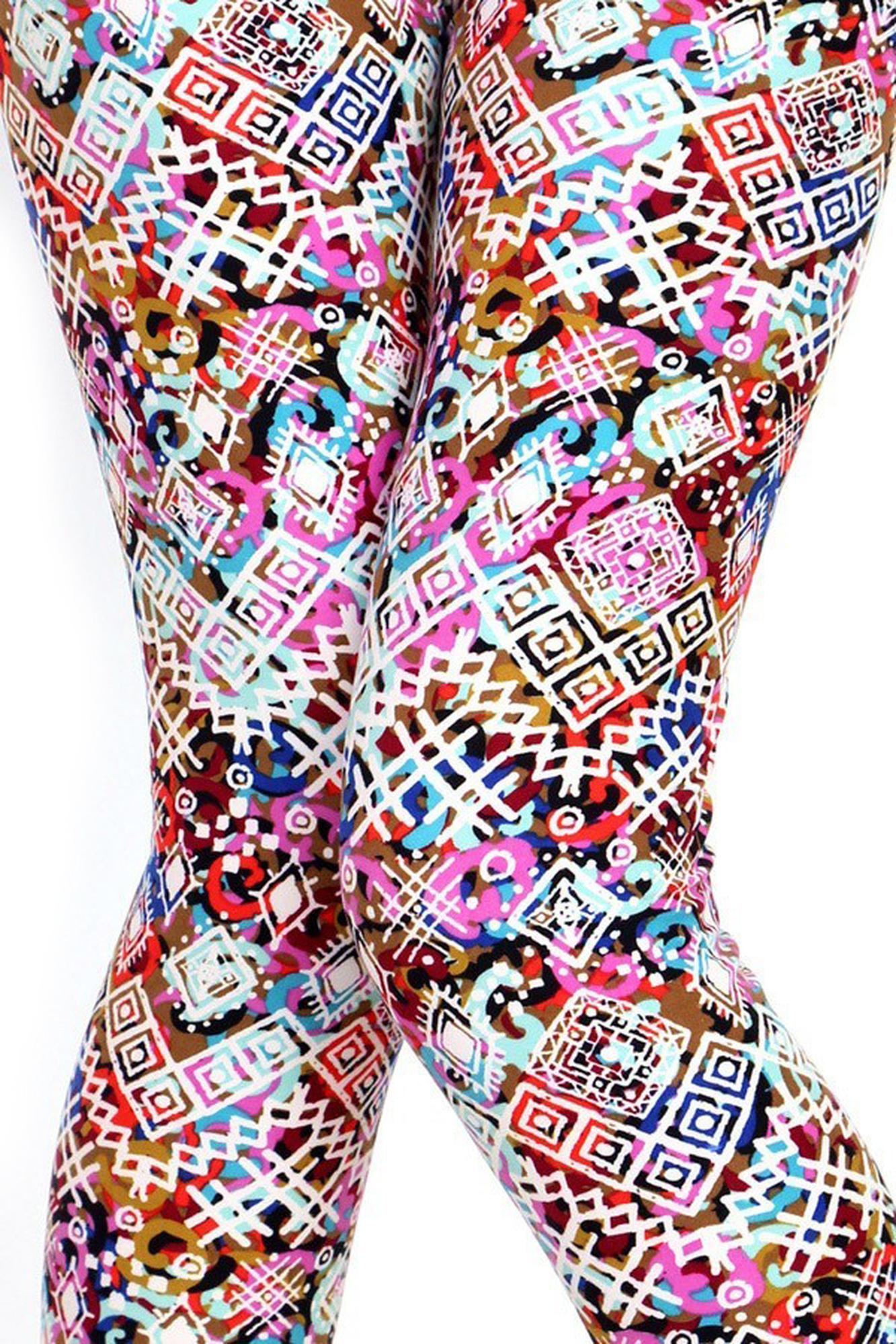 Buttery Soft Colorful Tribal Madness Leggings (One Size Regular,Fuchsia)
