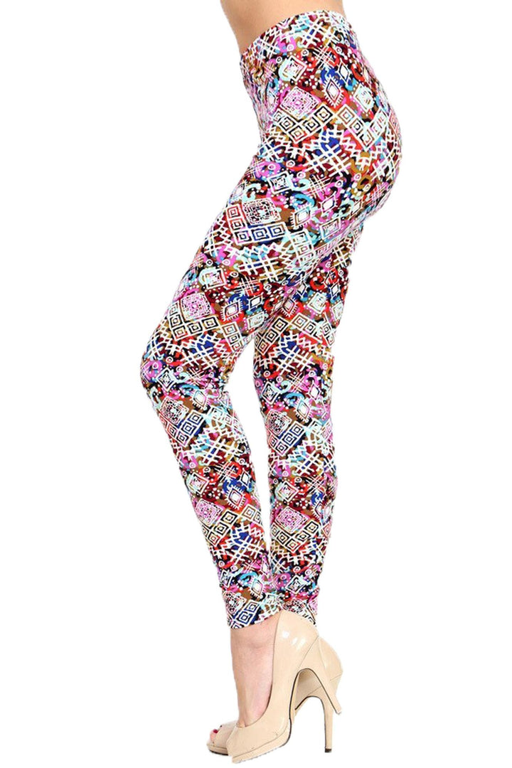 Buttery Soft Colorful Tribal Madness Leggings (One Size Regular,Fuchsia)