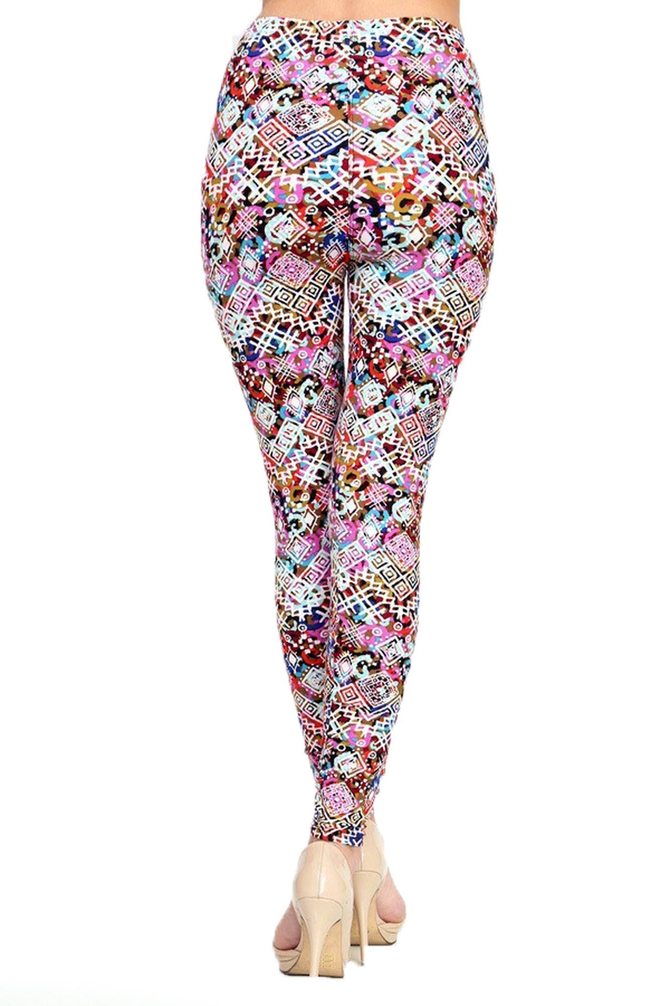 Buttery Soft Colorful Tribal Madness Leggings (One Size Regular,Fuchsia)