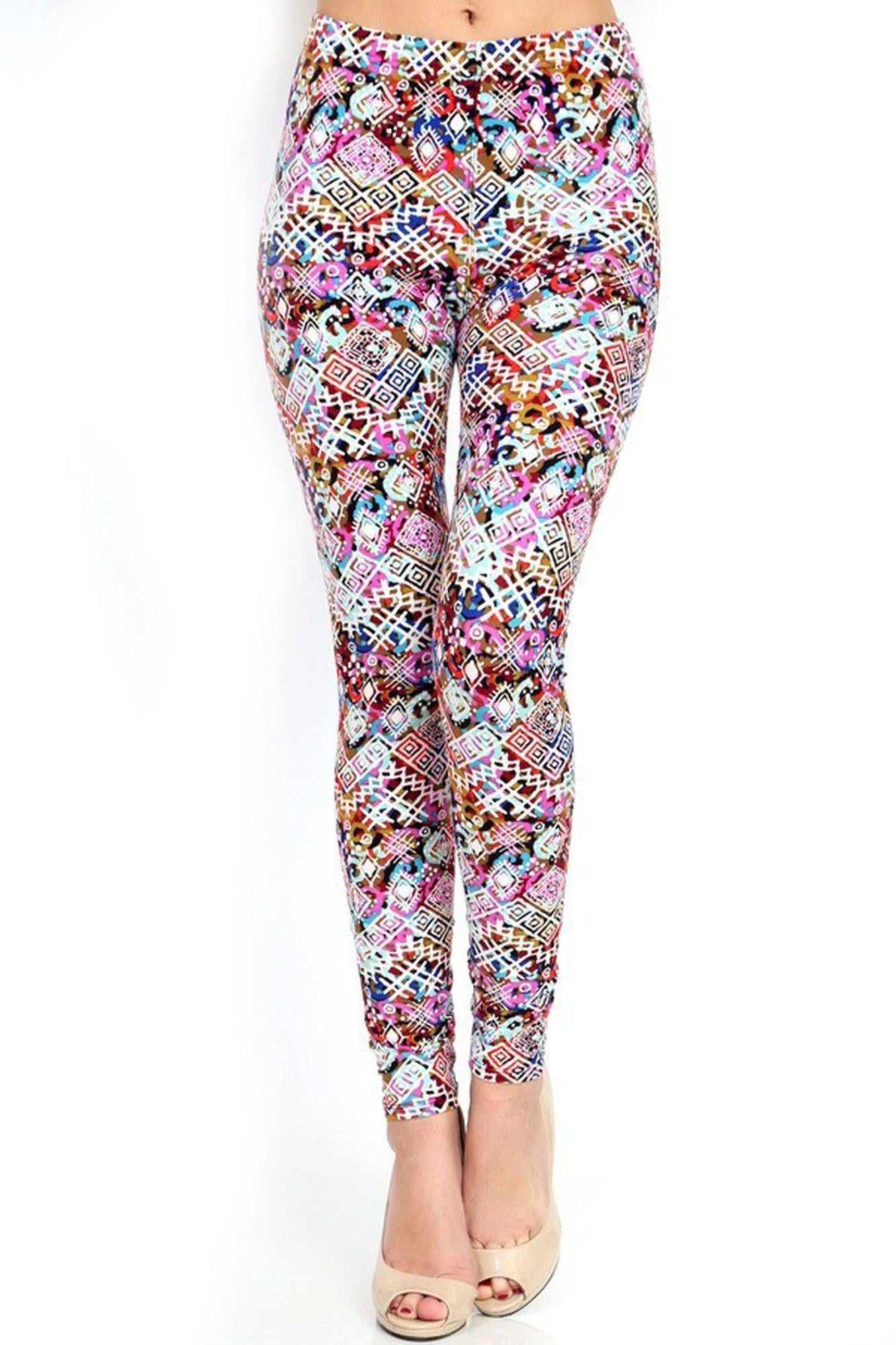 Buttery Soft Colorful Tribal Madness Leggings (One Size Regular,Fuchsia)