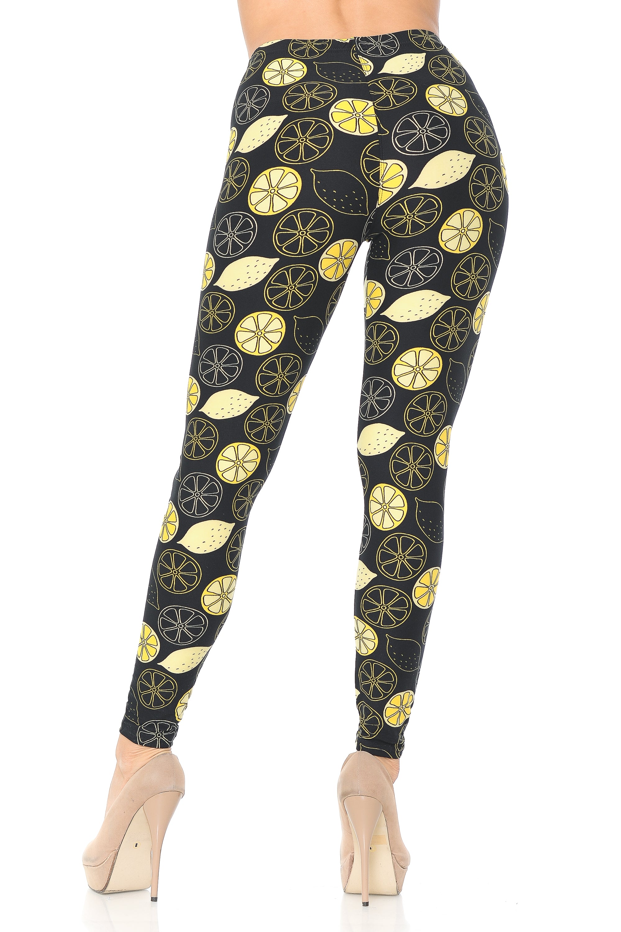 Buttery Soft Juicy Summer Lemons Leggings (One Size Regular,Yellow)