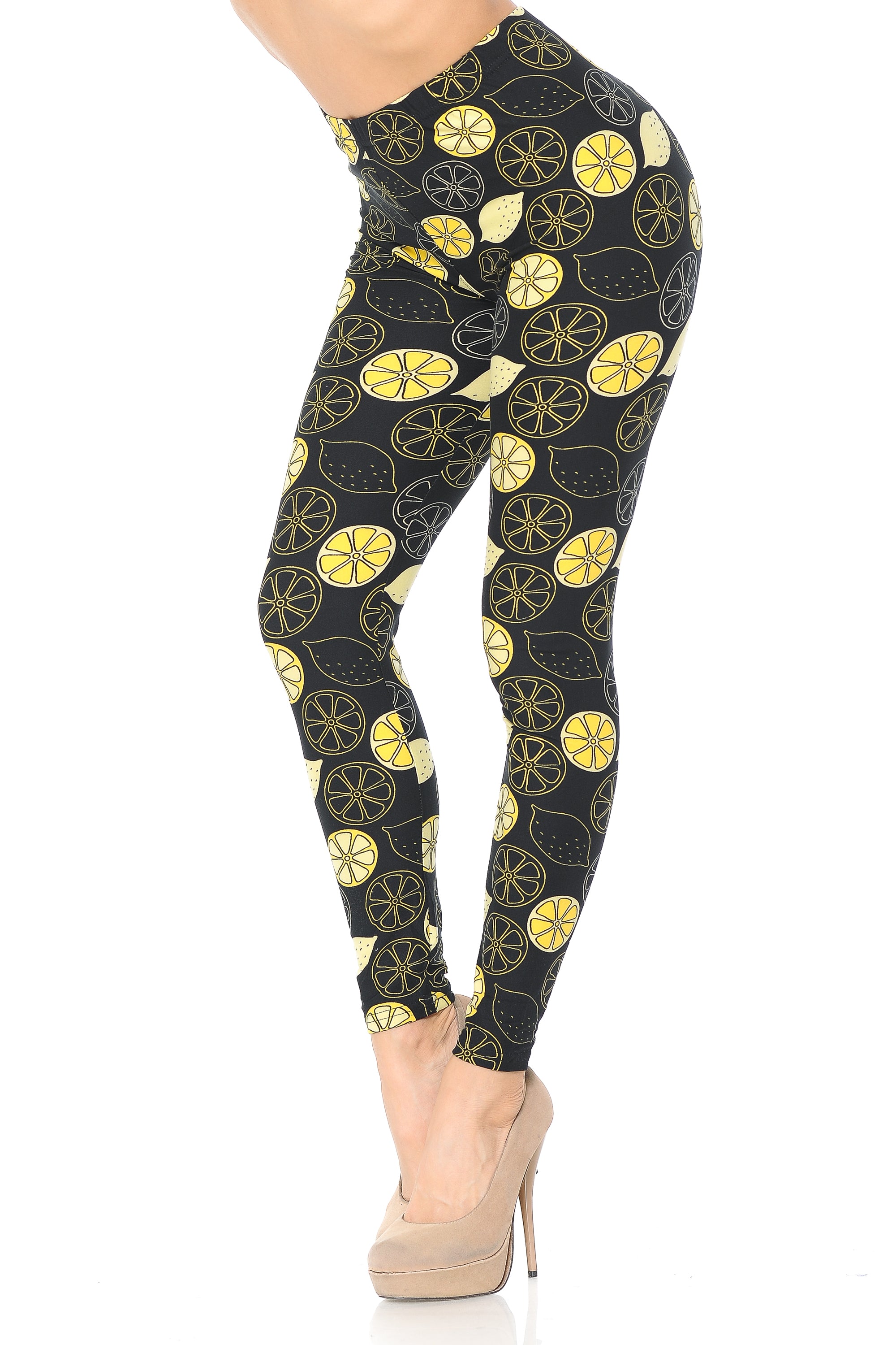 Buttery Soft Juicy Summer Lemons Leggings (One Size Regular,Yellow)