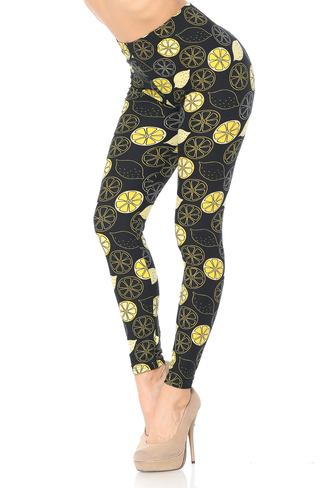 Buttery Soft Juicy Summer Lemons Leggings (One Size Regular,Yellow)