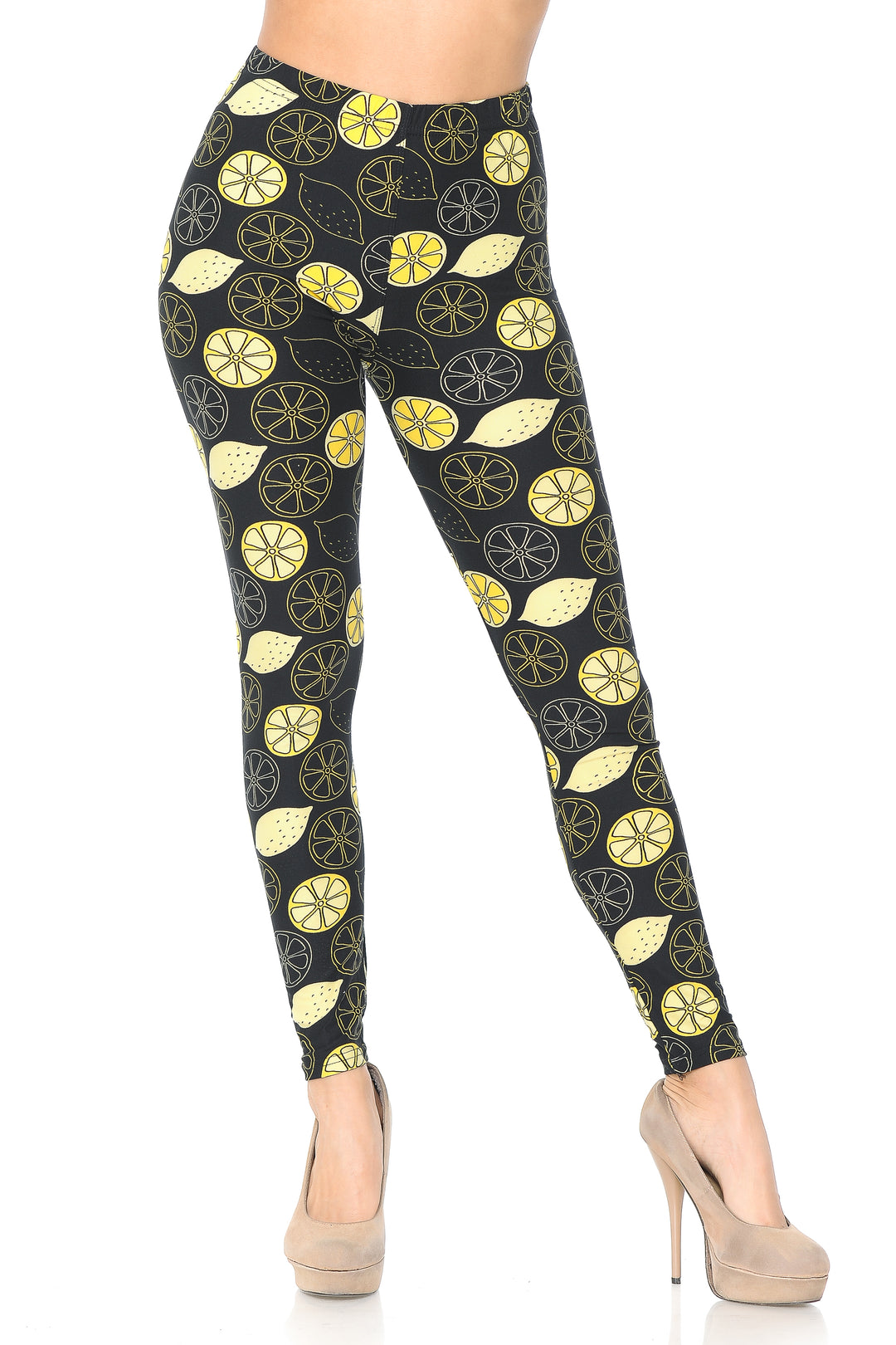 Buttery Soft Juicy Summer Lemons Leggings (One Size Regular,Yellow)