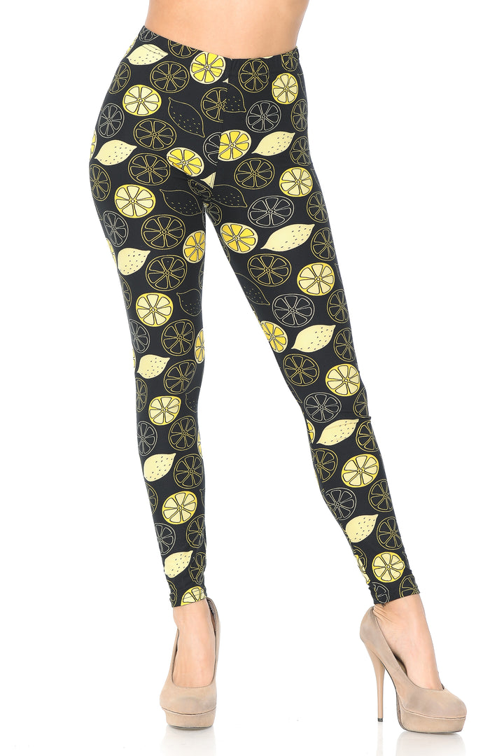 Buttery Soft Juicy Summer Lemons Leggings (One Size Regular,Yellow)