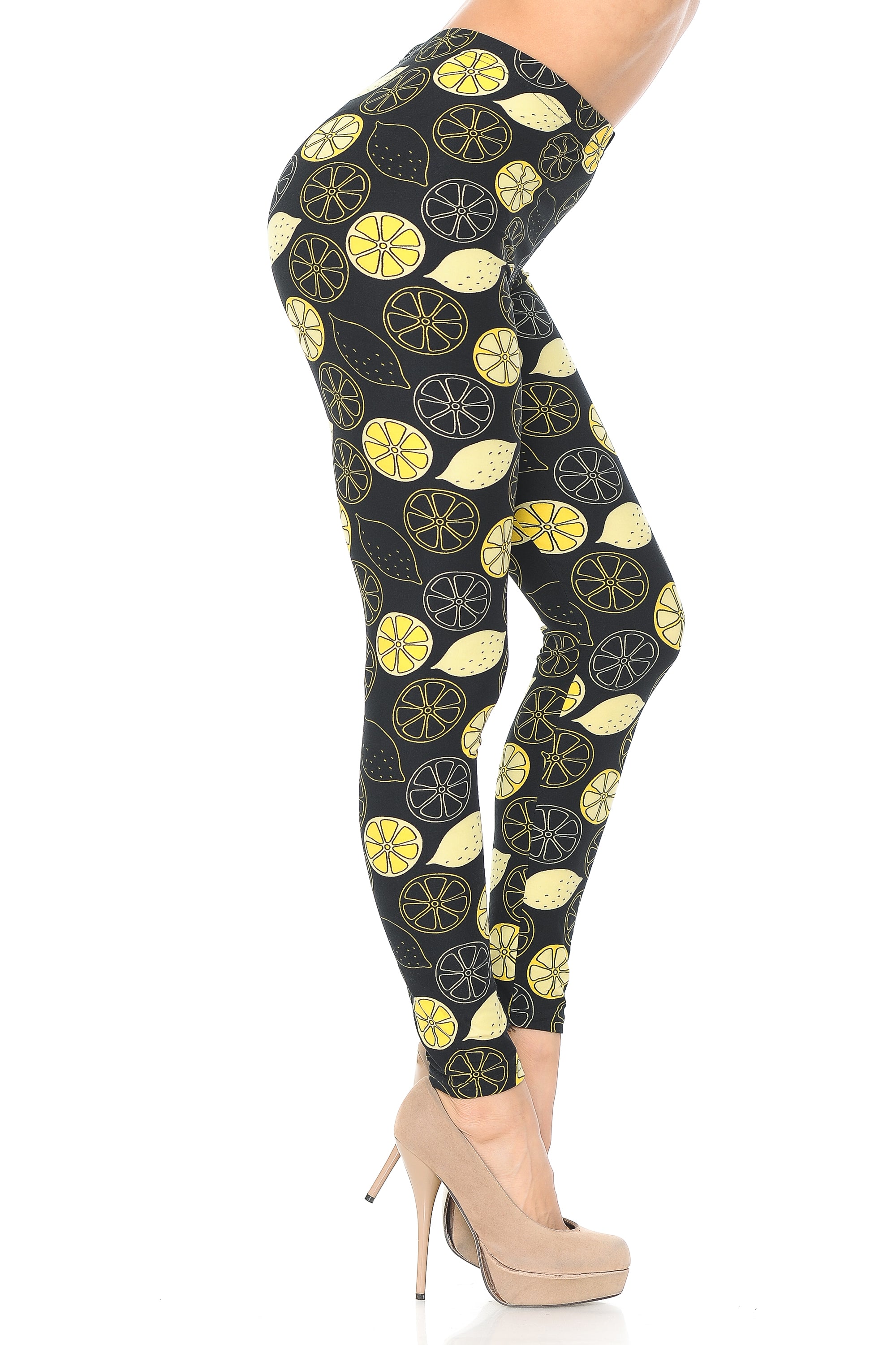Buttery Soft Juicy Summer Lemons Leggings (One Size Regular,Yellow)