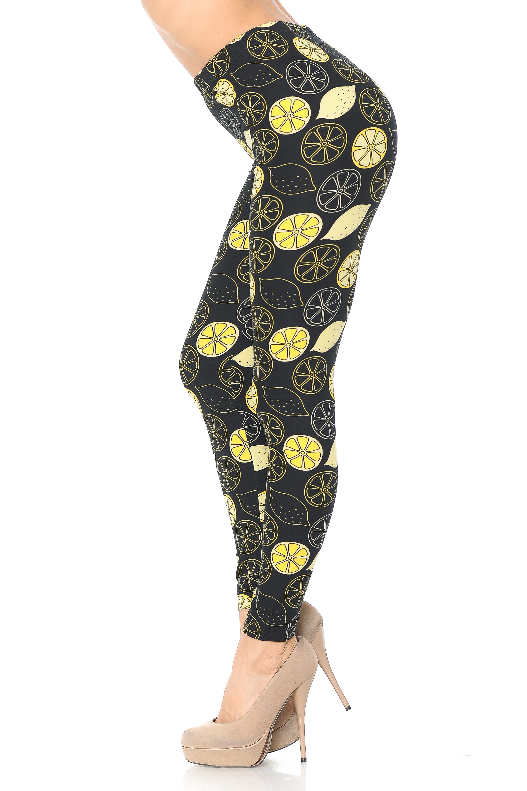Buttery Soft Juicy Summer Lemons Leggings (One Size Regular,Yellow)