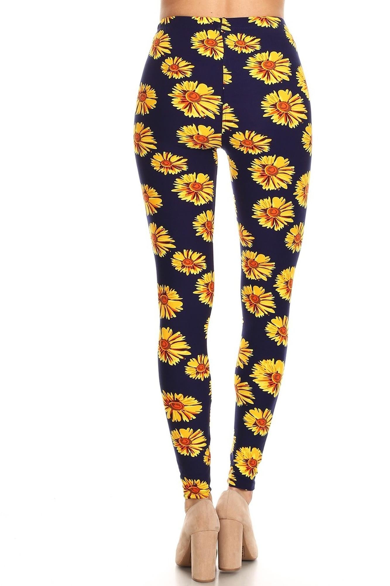 Buttery Soft Summer Daisy Leggings (One Size Regular,Yellow)