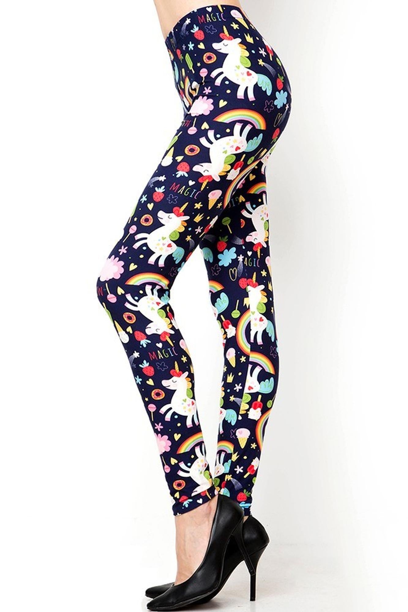 Buttery Soft Magic Unicorns and Treats Leggings (One Size Regular,Navy)