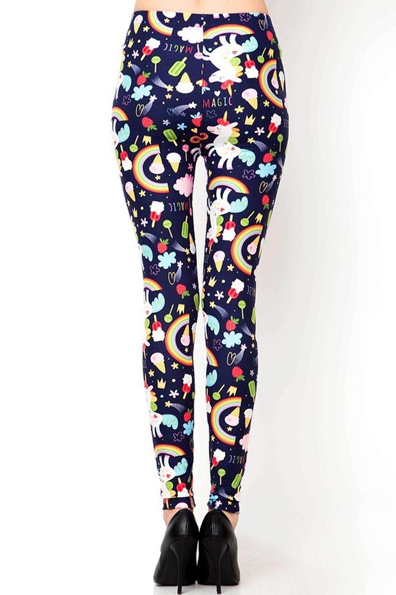 Buttery Soft Magic Unicorns and Treats Leggings (One Size Regular,Navy)