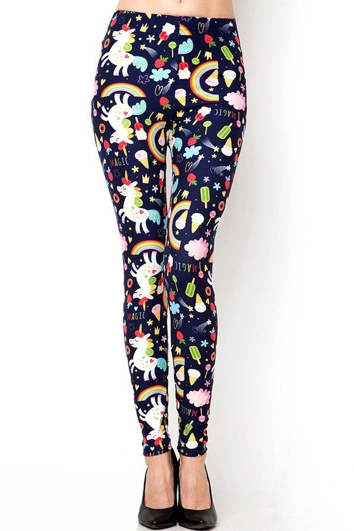 Buttery Soft Magic Unicorns and Treats Leggings (One Size Regular,Navy)