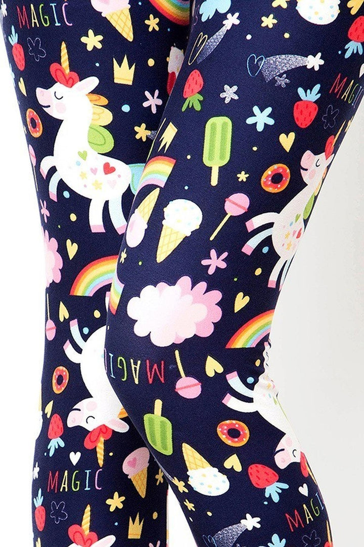 Buttery Soft Magic Unicorns and Treats Leggings (One Size Regular,Navy)