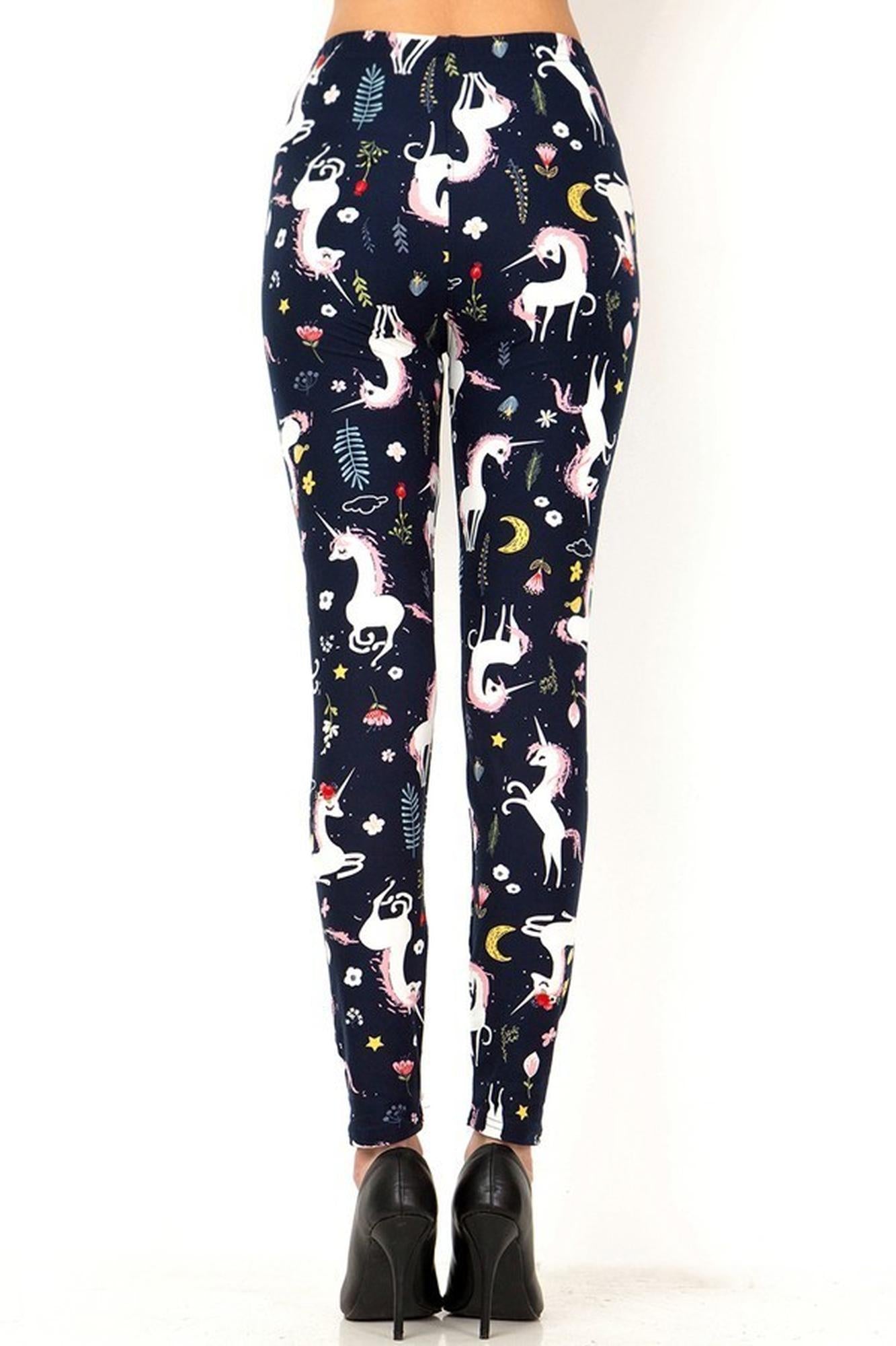 Buttery Soft Moonlight Unicorn Leggings (One Size Regular,Navy)