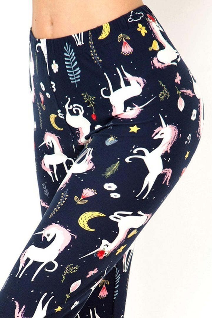 Buttery Soft Moonlight Unicorn Leggings (One Size Regular,Navy)