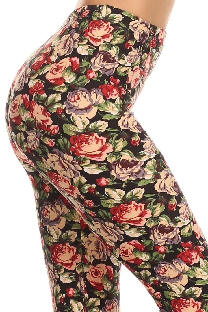 Buttery Soft Vintage Floral Leggings (One Size Regular,Multi Color Bold)