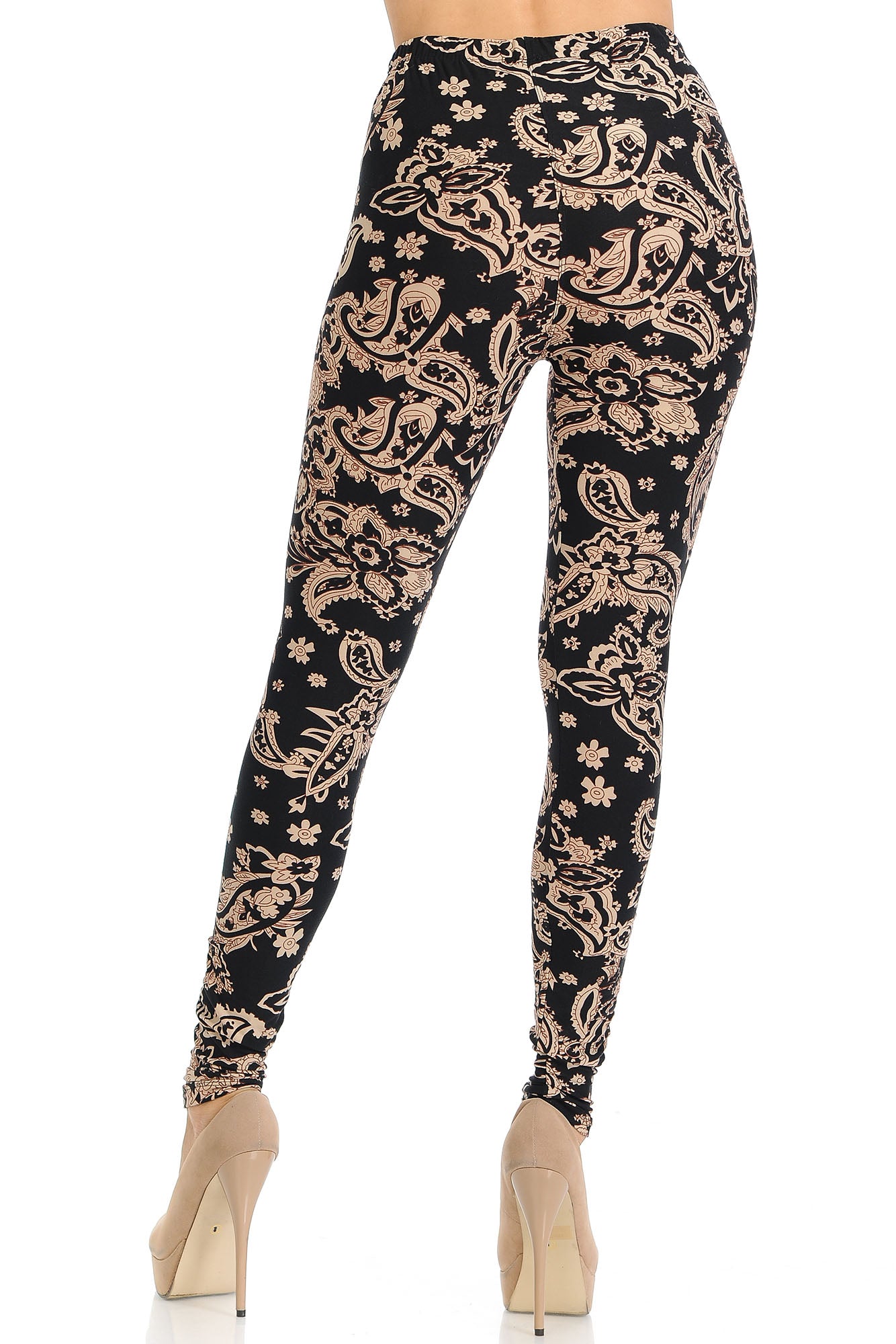 Buttery Soft Sand Pepper Paisley Leggings (One Size Regular,Beige)