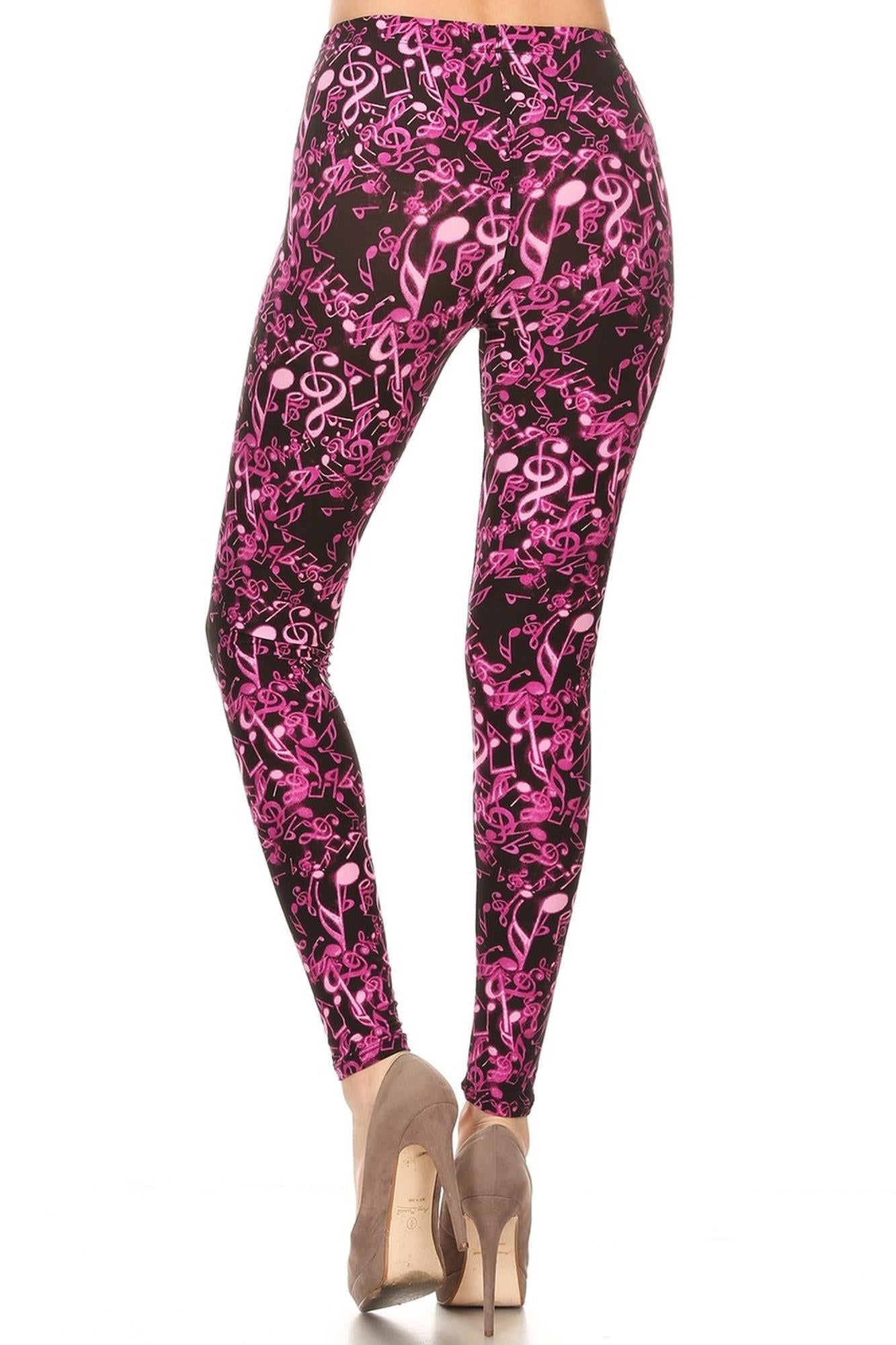 Buttery Soft Electric Fuchsia Music Note Leggings (One Size Regular,Fuchsia)
