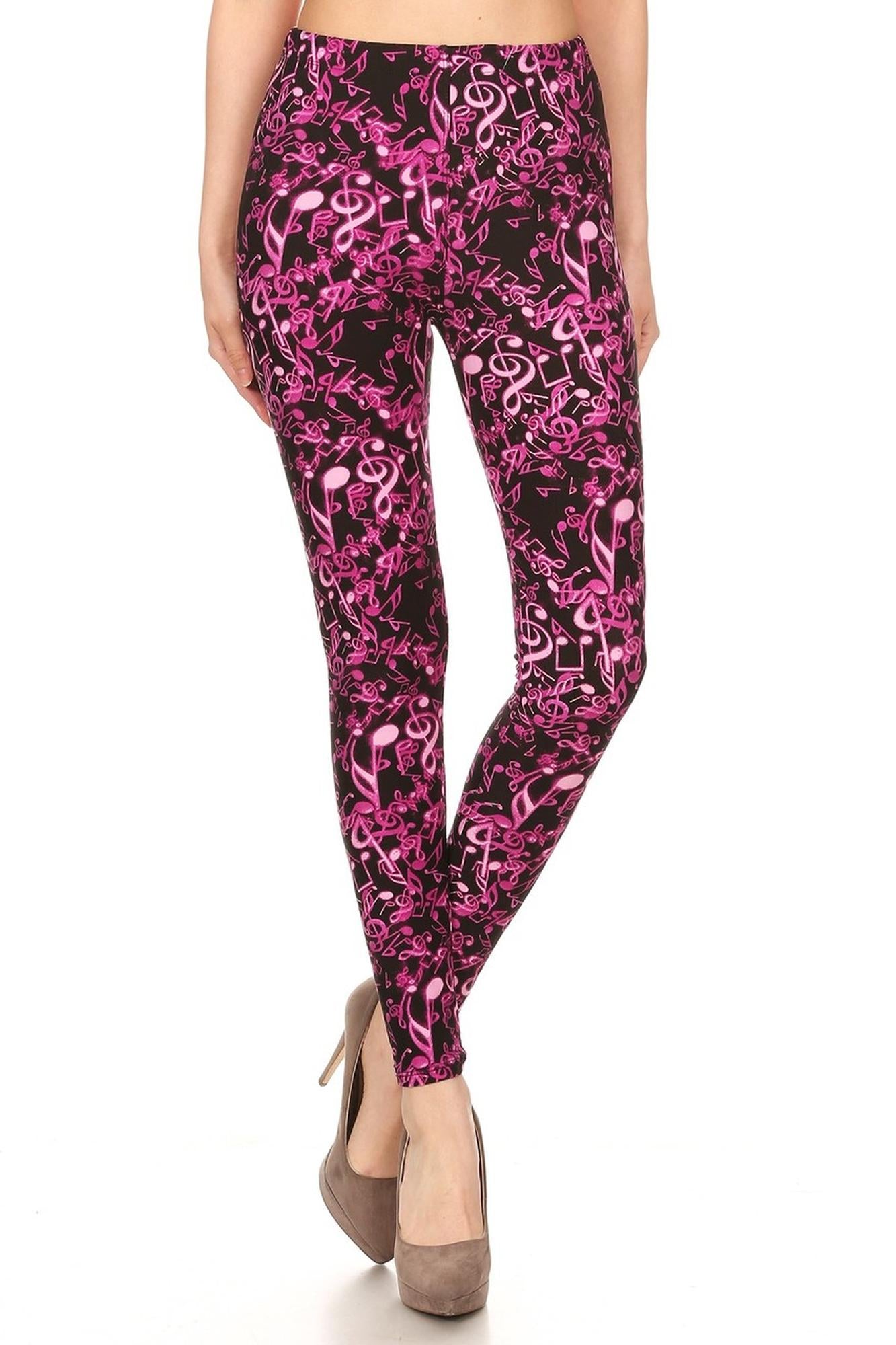 Buttery Soft Electric Fuchsia Music Note Leggings (One Size Regular,Fuchsia)