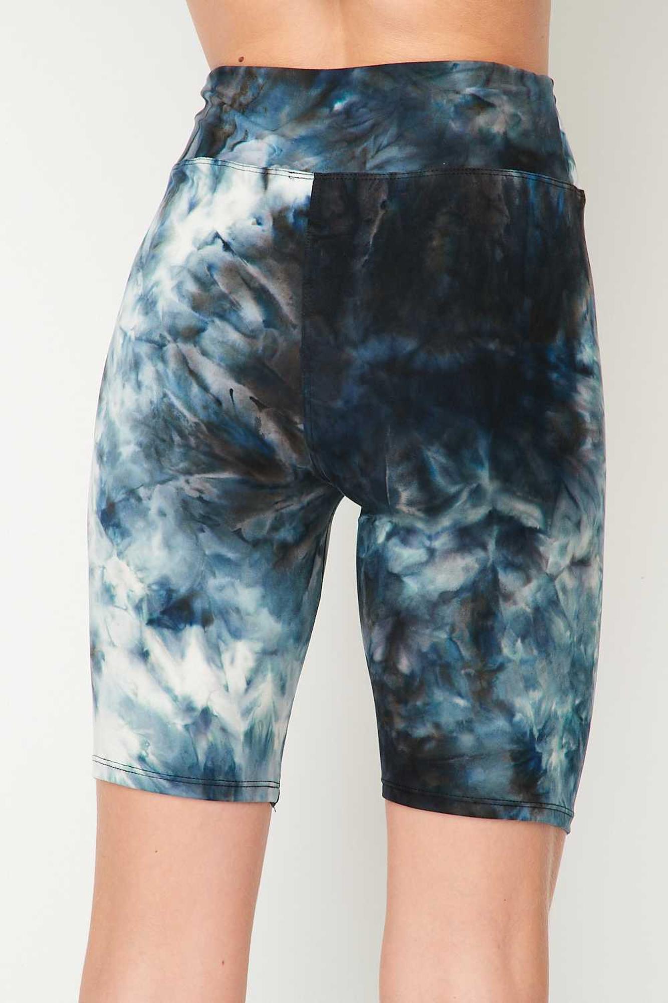 Steel Blue Tie Dye High Waisted Biker Shorts - 3 Inch Waist