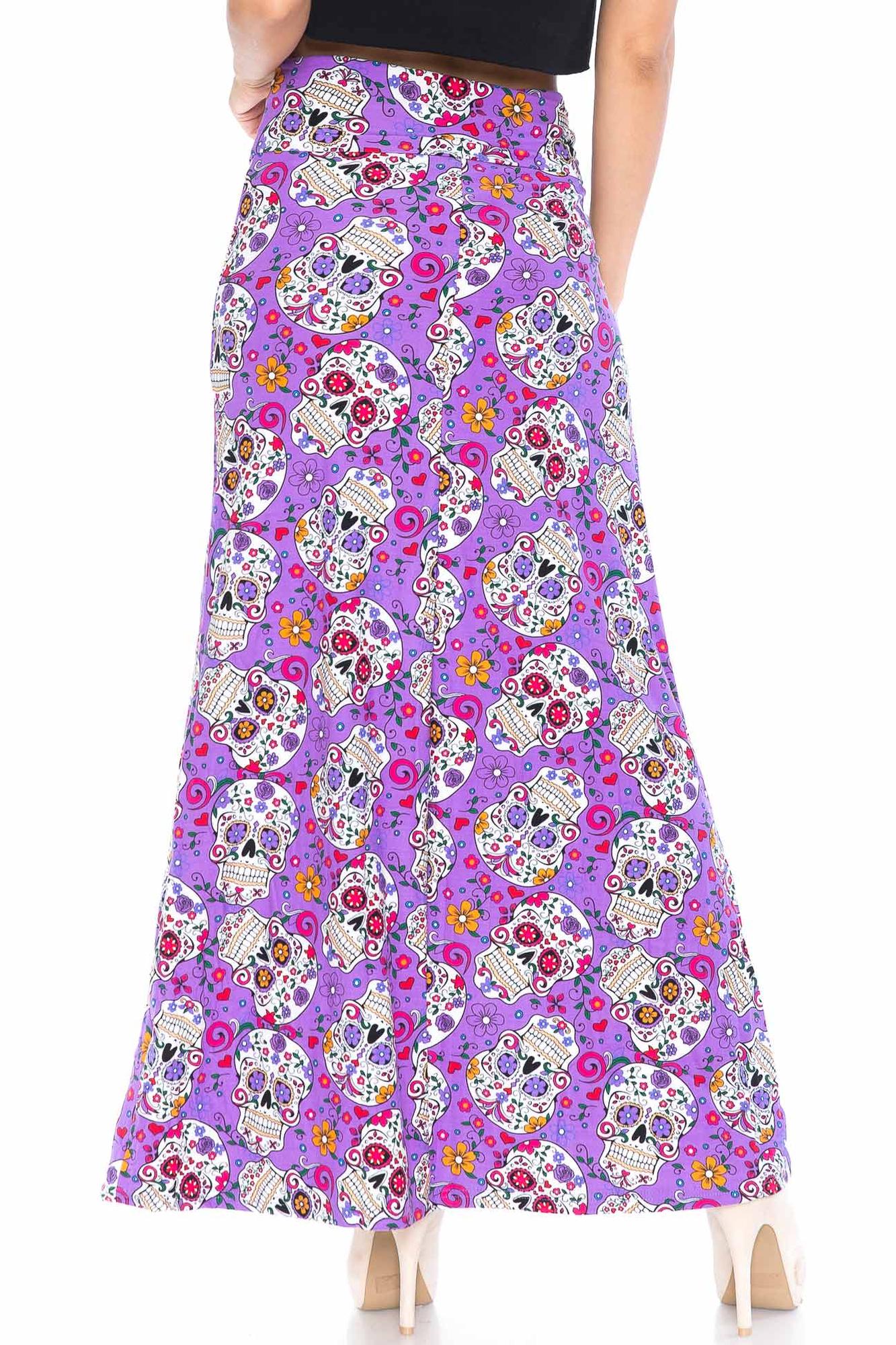 Buttery Soft Purple Sugar Skull Maxi Skirt (One Size Regular,Purple)