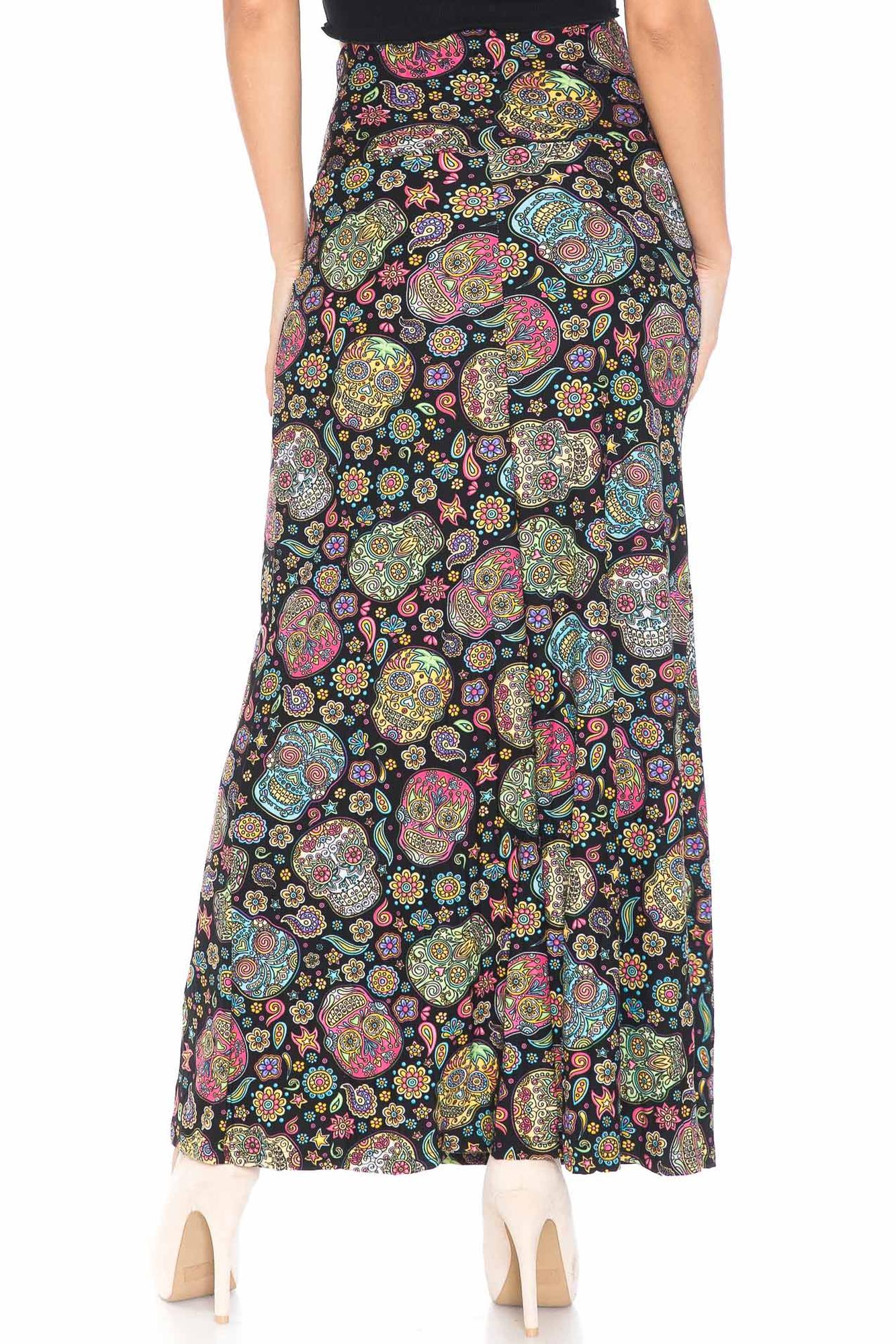 Buttery Soft Mandala Sugar Skull Maxi Skirt (One Size Regular,Multi Color Bold)