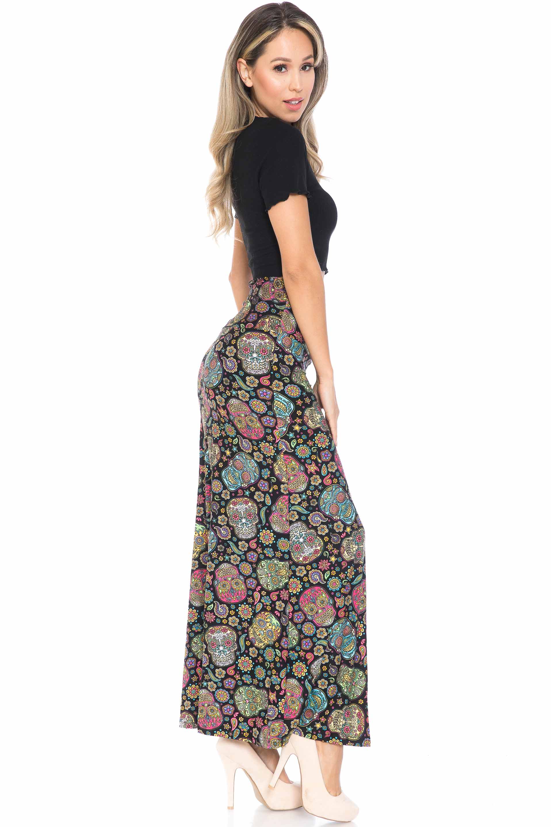 Buttery Soft Mandala Sugar Skull Maxi Skirt (One Size Regular,Multi Color Bold)