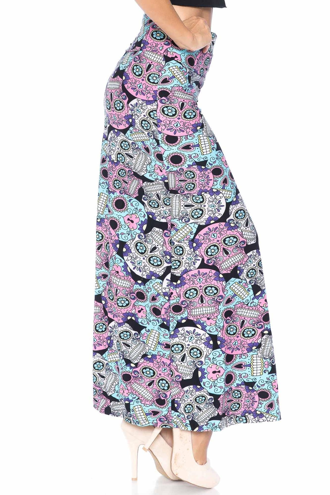 Buttery Soft Pastel Sugar Skull Maxi Skirt (One Size Regular,Multi Color Pastel)