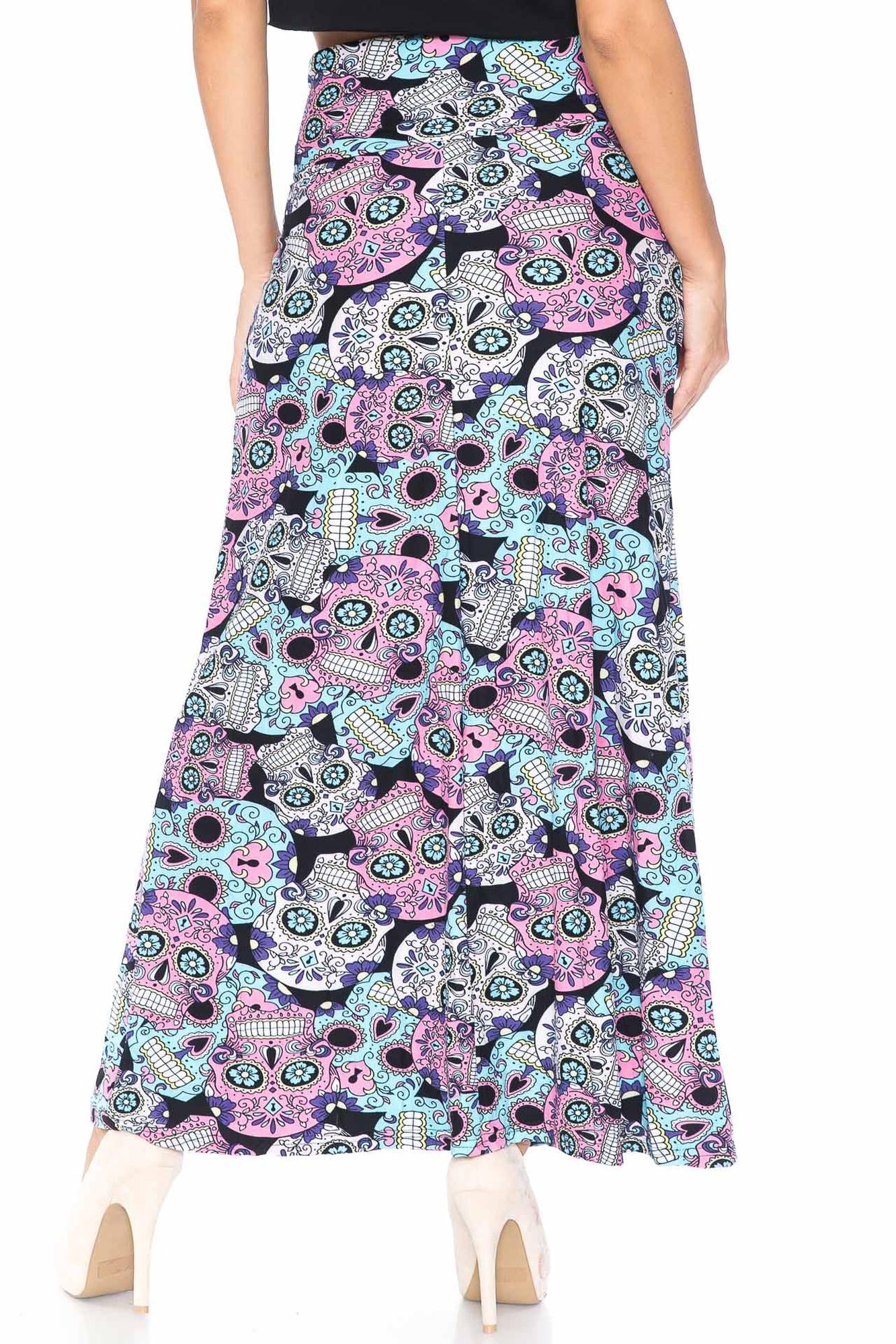 Buttery Soft Pastel Sugar Skull Maxi Skirt (One Size Regular,Multi Color Pastel)