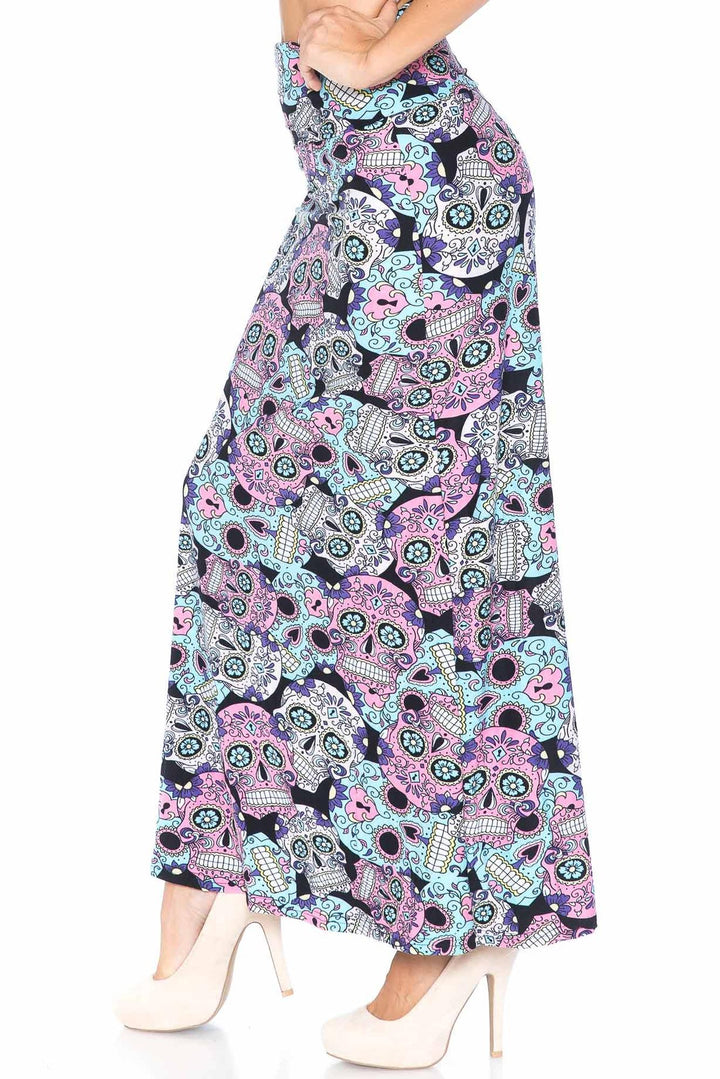 Buttery Soft Pastel Sugar Skull Maxi Skirt (One Size Regular,Multi Color Pastel)