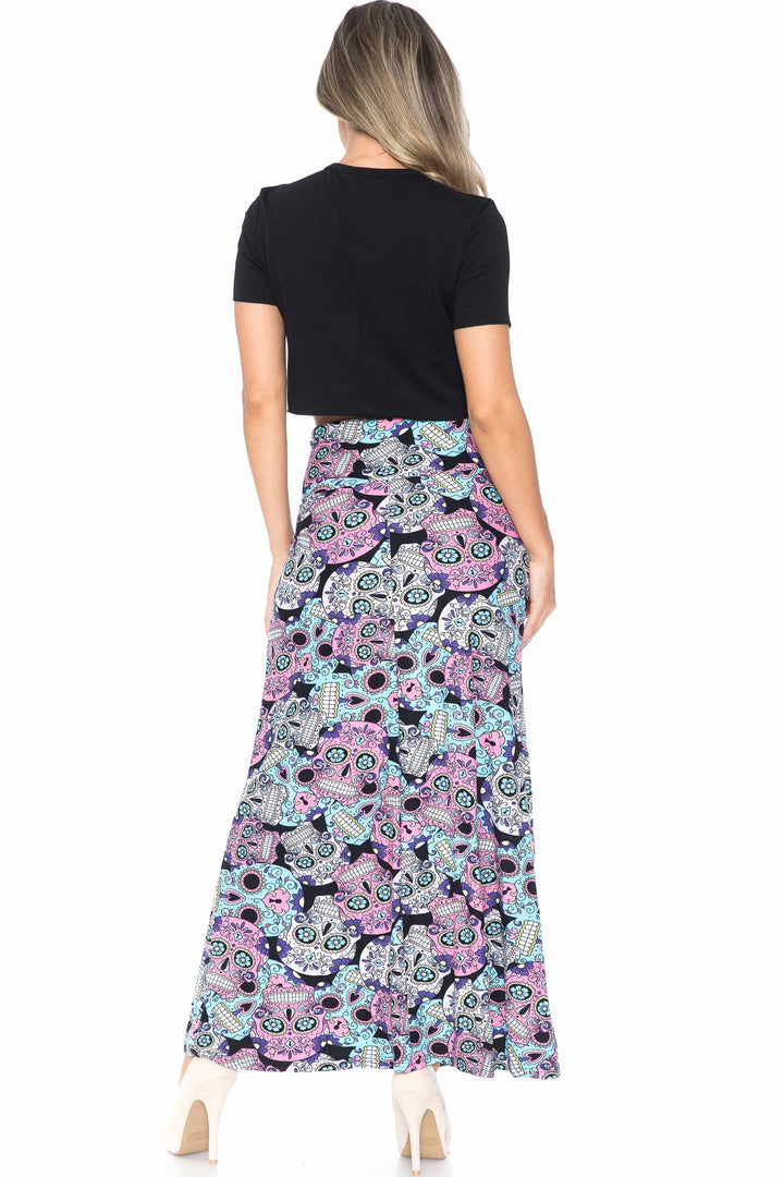 Buttery Soft Pastel Sugar Skull Maxi Skirt (One Size Regular,Multi Color Pastel)