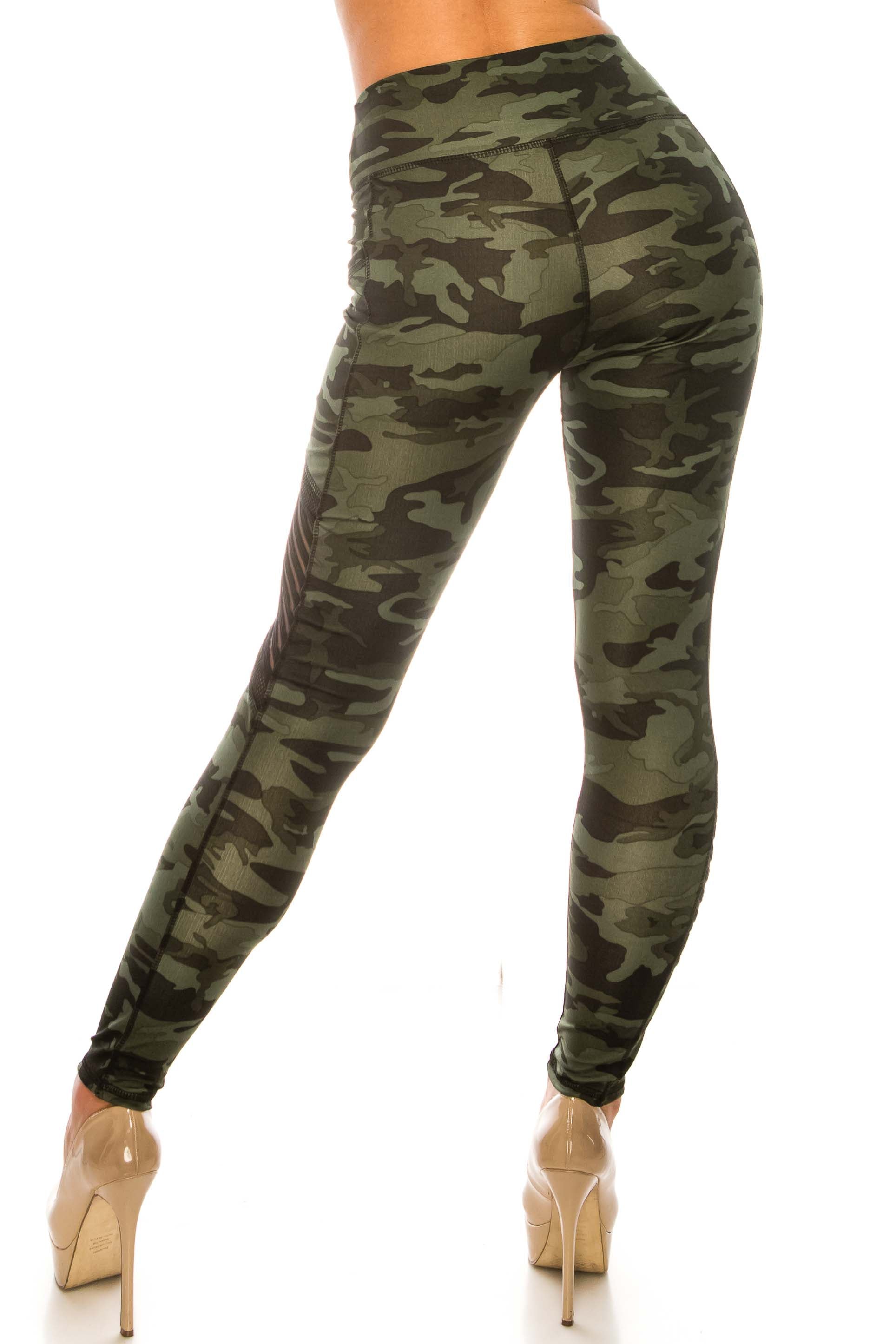 Dark Olive Camouflage Serrated Mesh High Waisted Sport Leggings