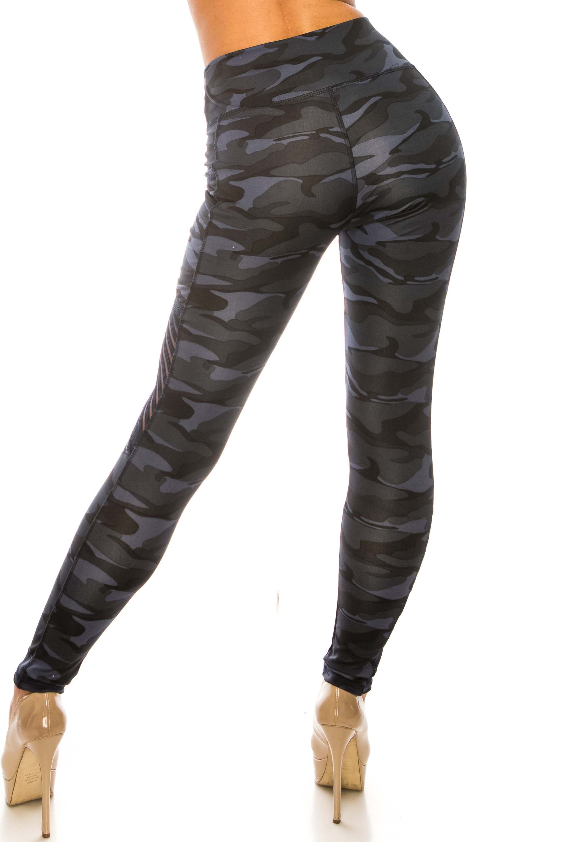 Navy Camouflage Serrated Mesh High Waisted Sport Leggings