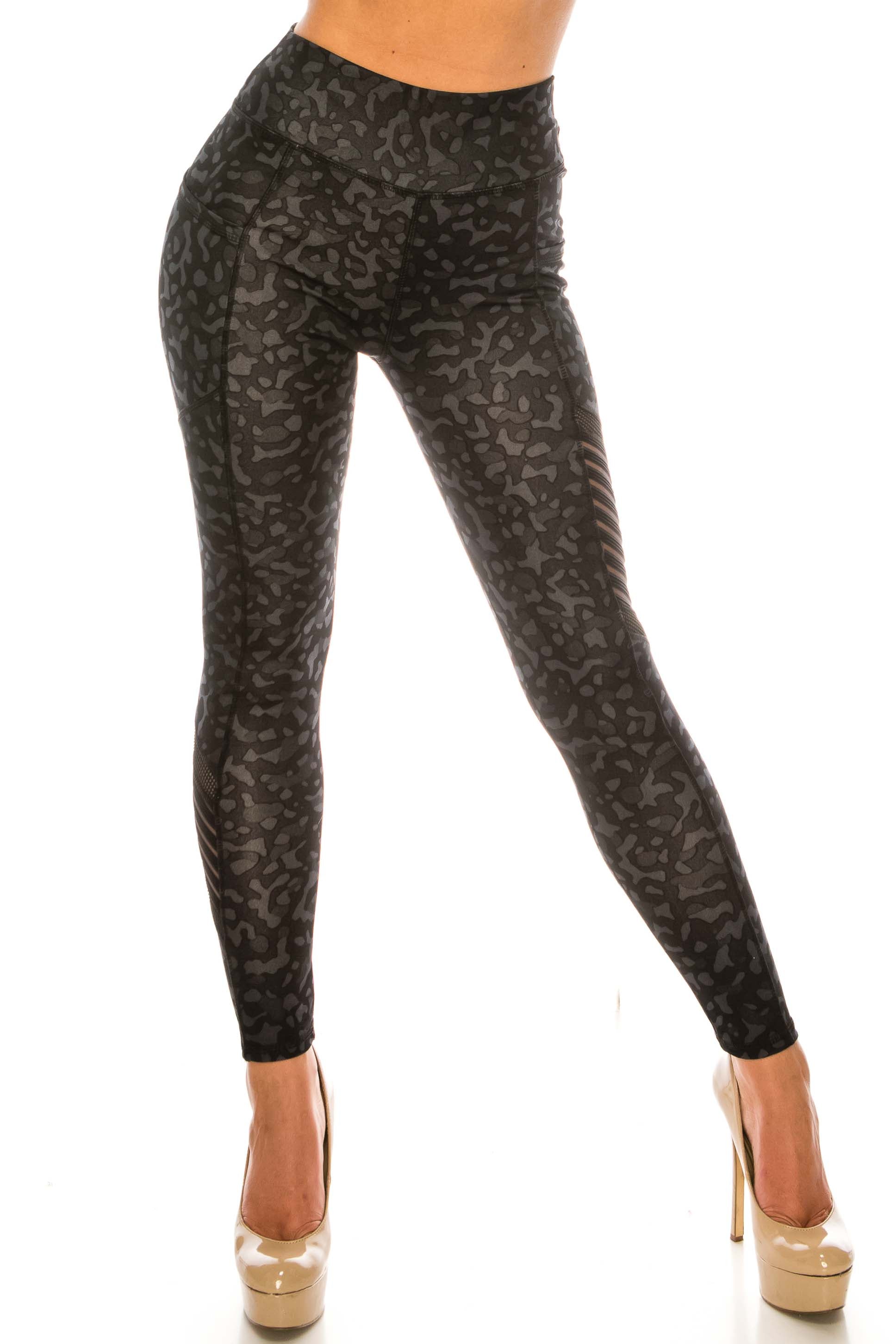 Black Leopard Serrated Mesh High Waisted Sport Leggings