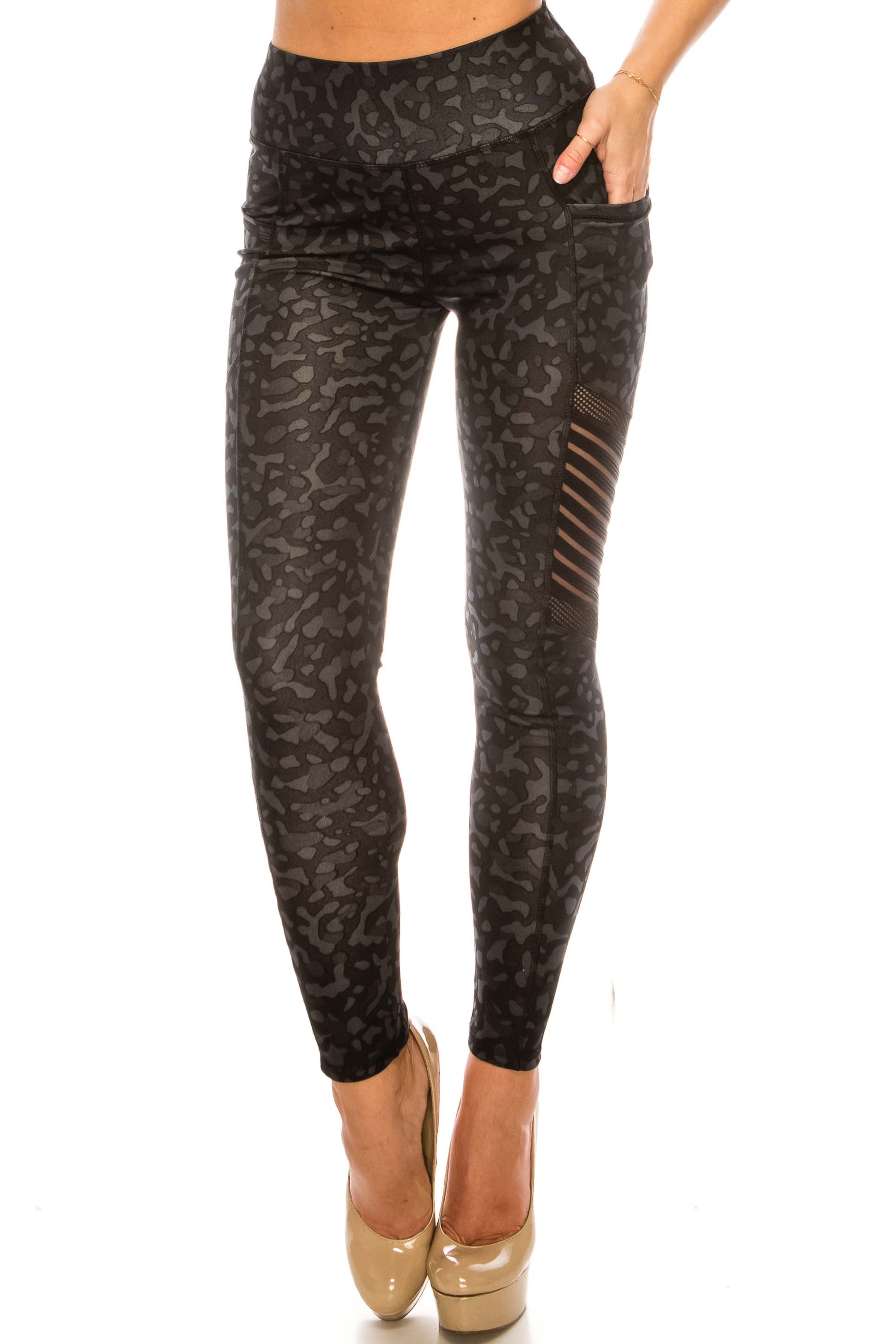 Black Leopard Serrated Mesh High Waisted Sport Leggings