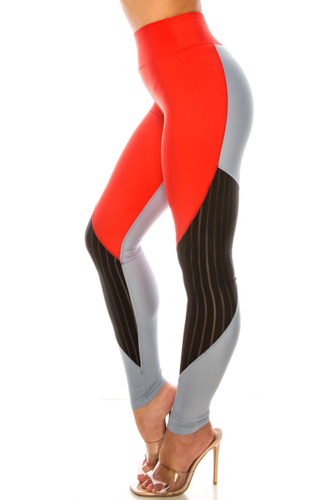 Red Wave Mesh High Waisted Sport Leggings