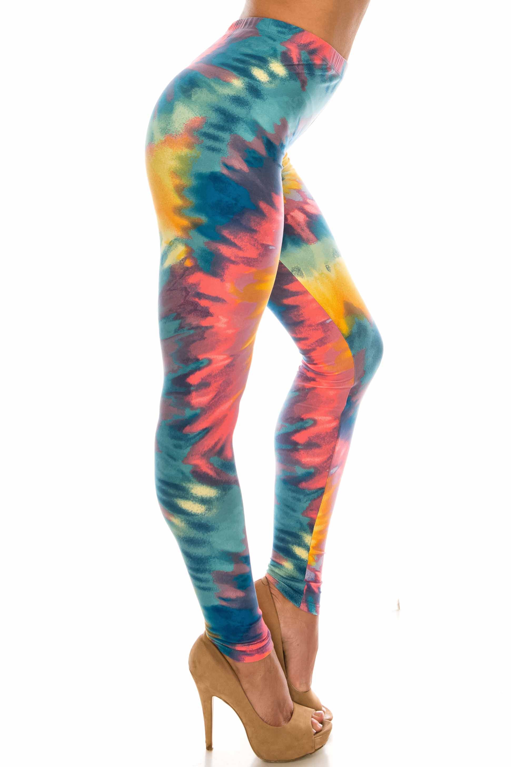 Buttery Soft Multi-Color-Bold Tie Dye Leggings (One Size Regular,Multi Color Bold)