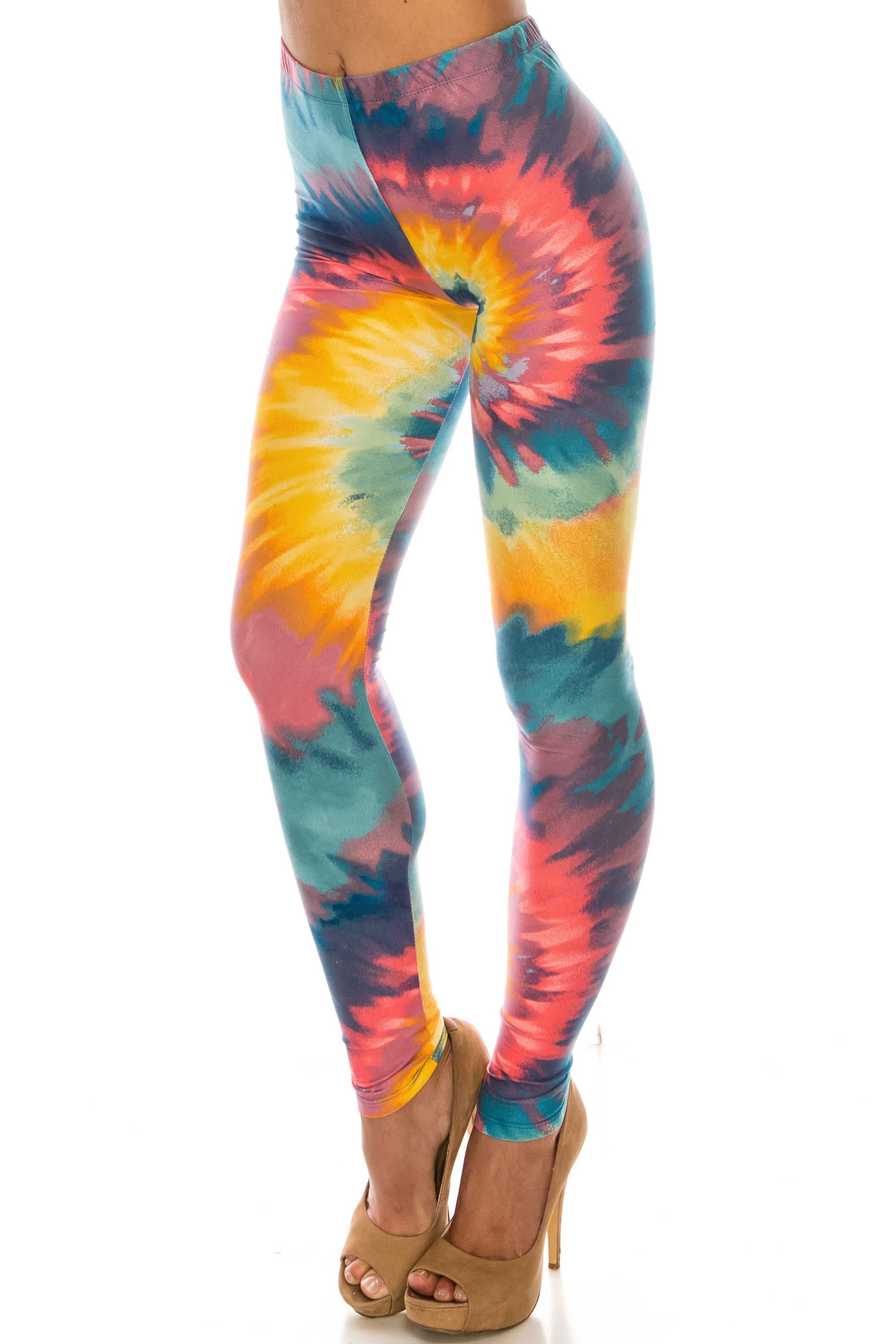Buttery Soft Multi-Color-Bold Tie Dye Leggings (One Size Regular,Multi Color Bold)