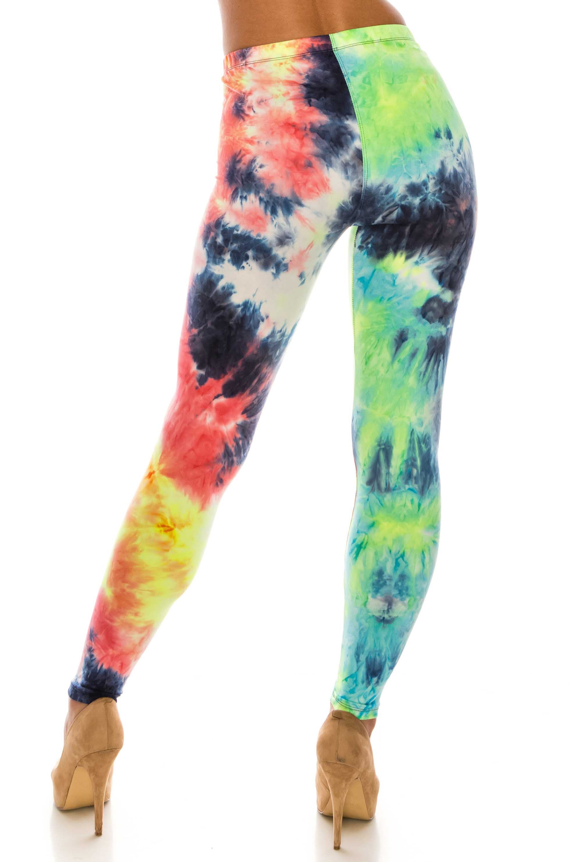 Buttery Soft Summer Yellow Tie Dye Leggings (One Size Regular,Yellow)