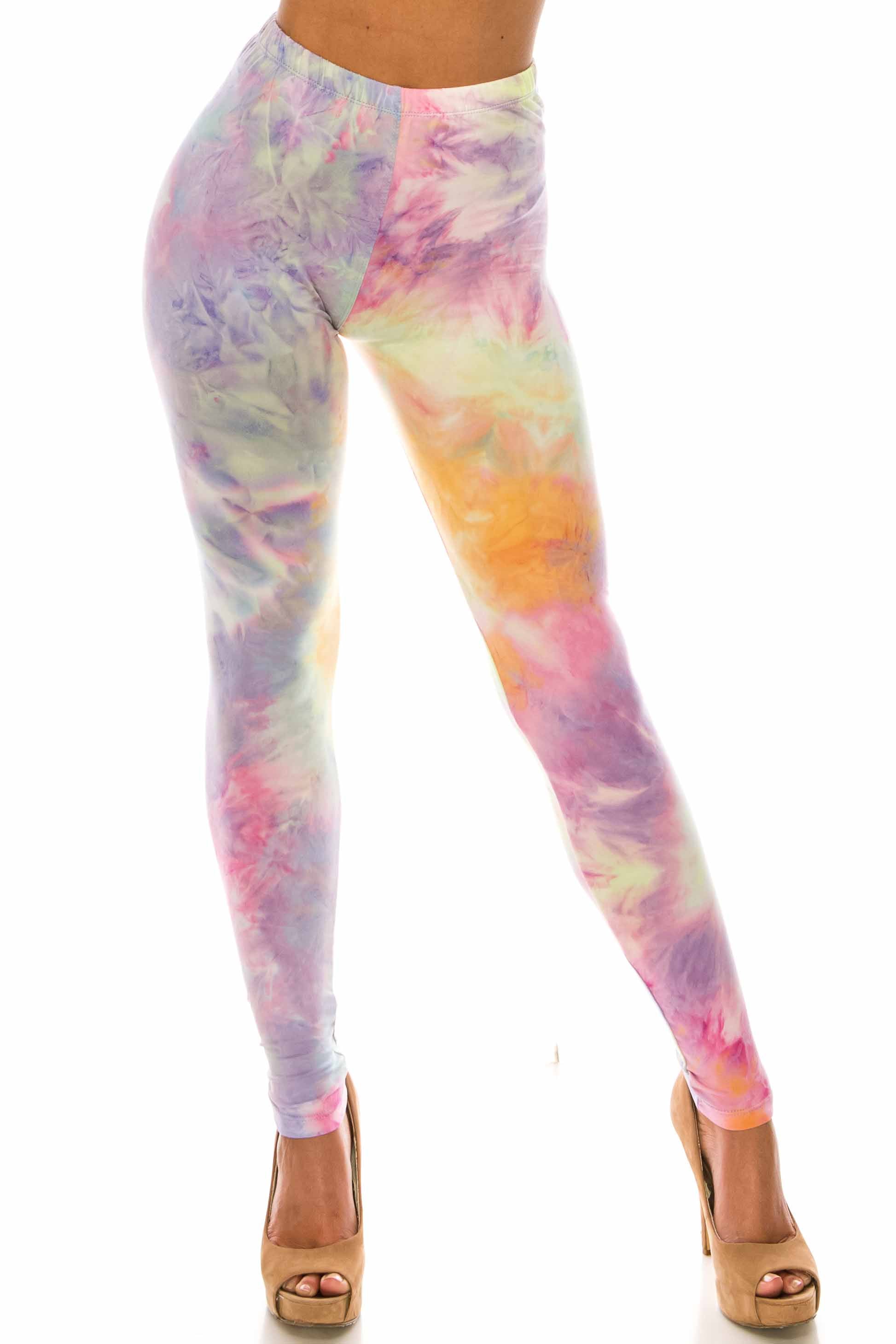 Buttery Soft Multi-Color Pastel Tie Dye Leggings (One Size Regular,Multi Color Pastel)