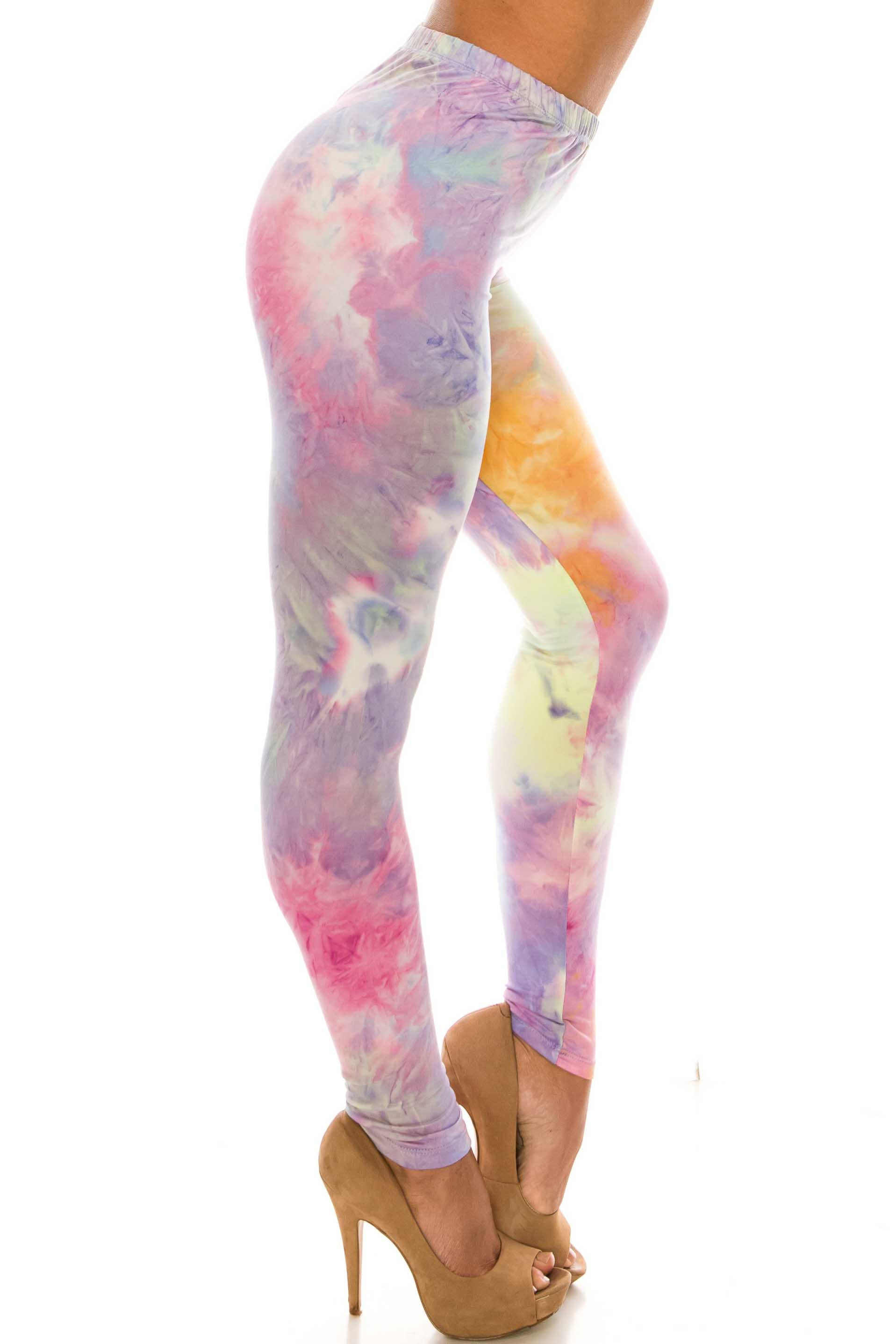 Buttery Soft Multi-Color Pastel Tie Dye Leggings (One Size Regular,Multi Color Pastel)