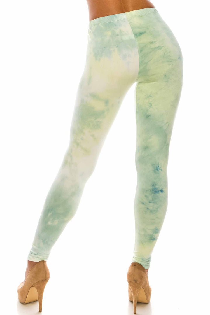 Buttery Soft Mint Tie Dye Leggings (One Size Regular,Mint)