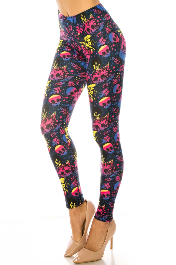 Creamy Soft Autumn Ombre Skulls Leggings - USA Fashionâ„¢ (One Size Regular,Multi Color Bold)