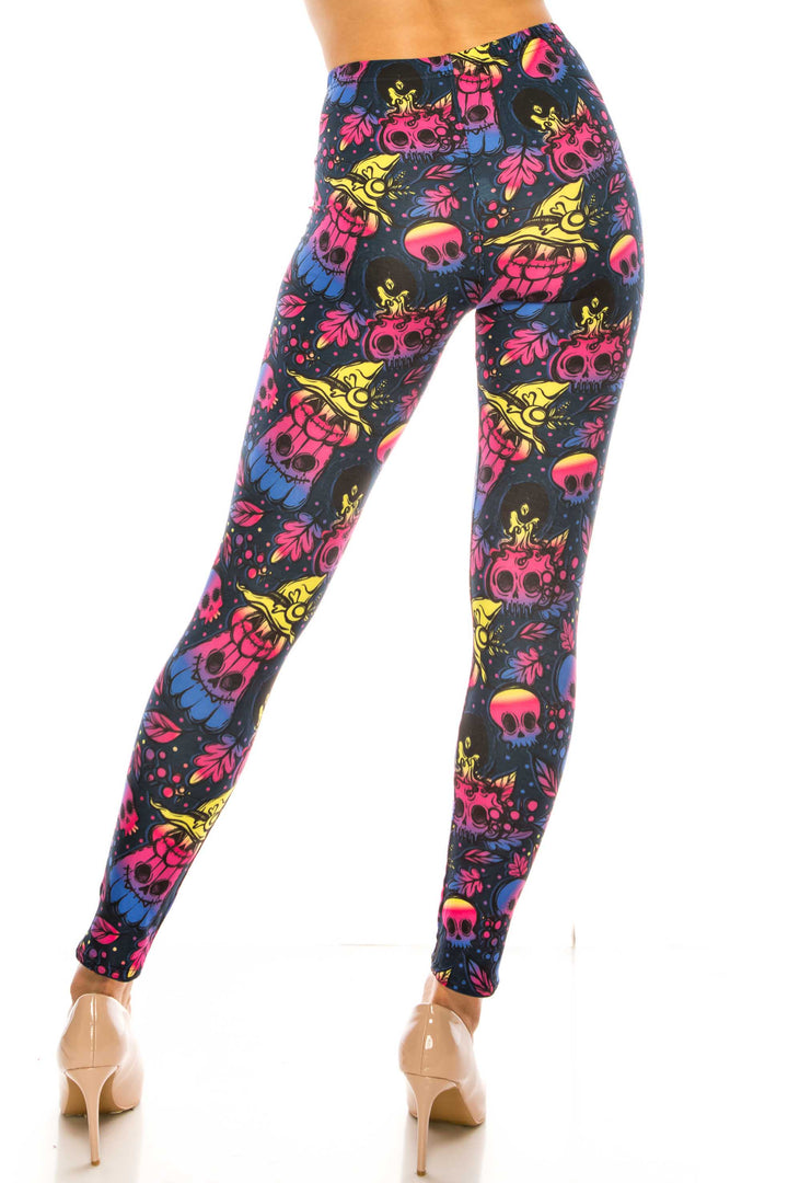 Creamy Soft Autumn Ombre Skulls Leggings - USA Fashionâ„¢ (One Size Regular,Multi Color Bold)