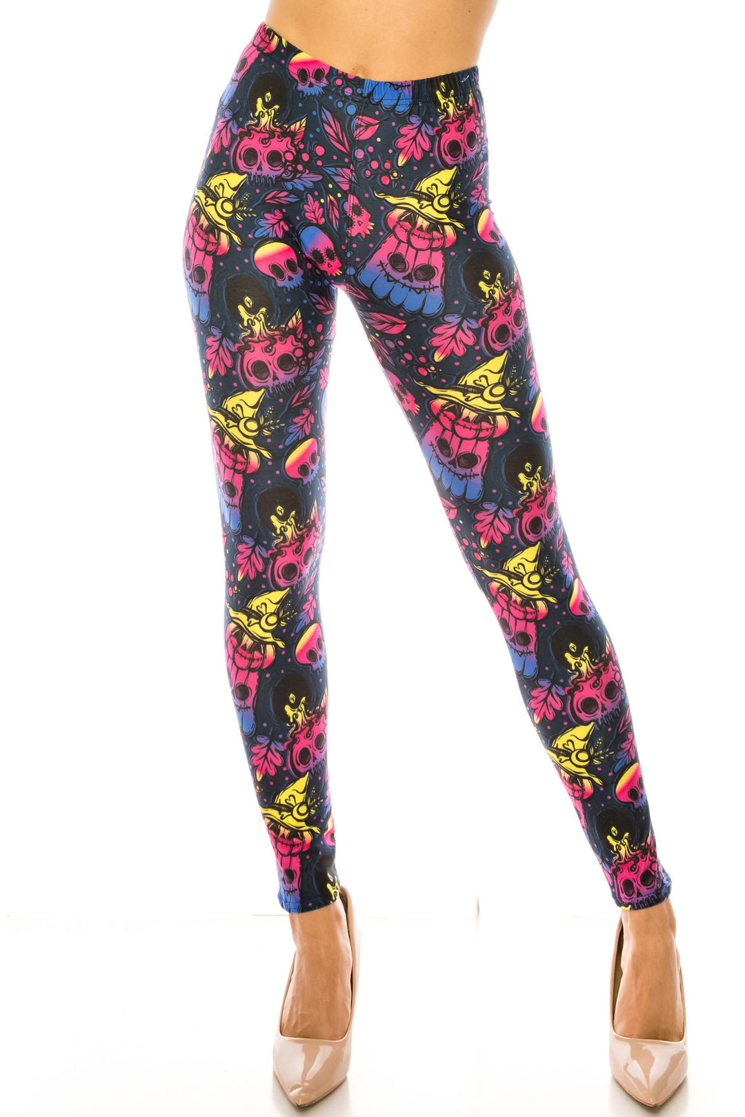 Creamy Soft Autumn Ombre Skulls Leggings - USA Fashionâ„¢ (One Size Regular,Multi Color Bold)