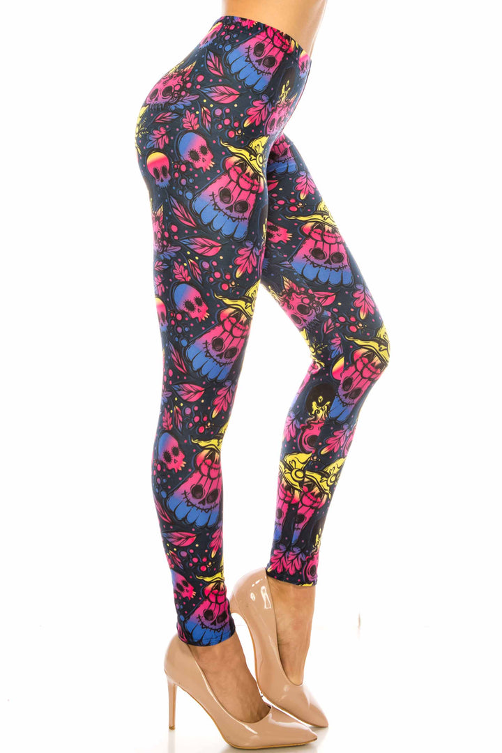 Creamy Soft Autumn Ombre Skulls Leggings - USA Fashionâ„¢ (One Size Regular,Multi Color Bold)